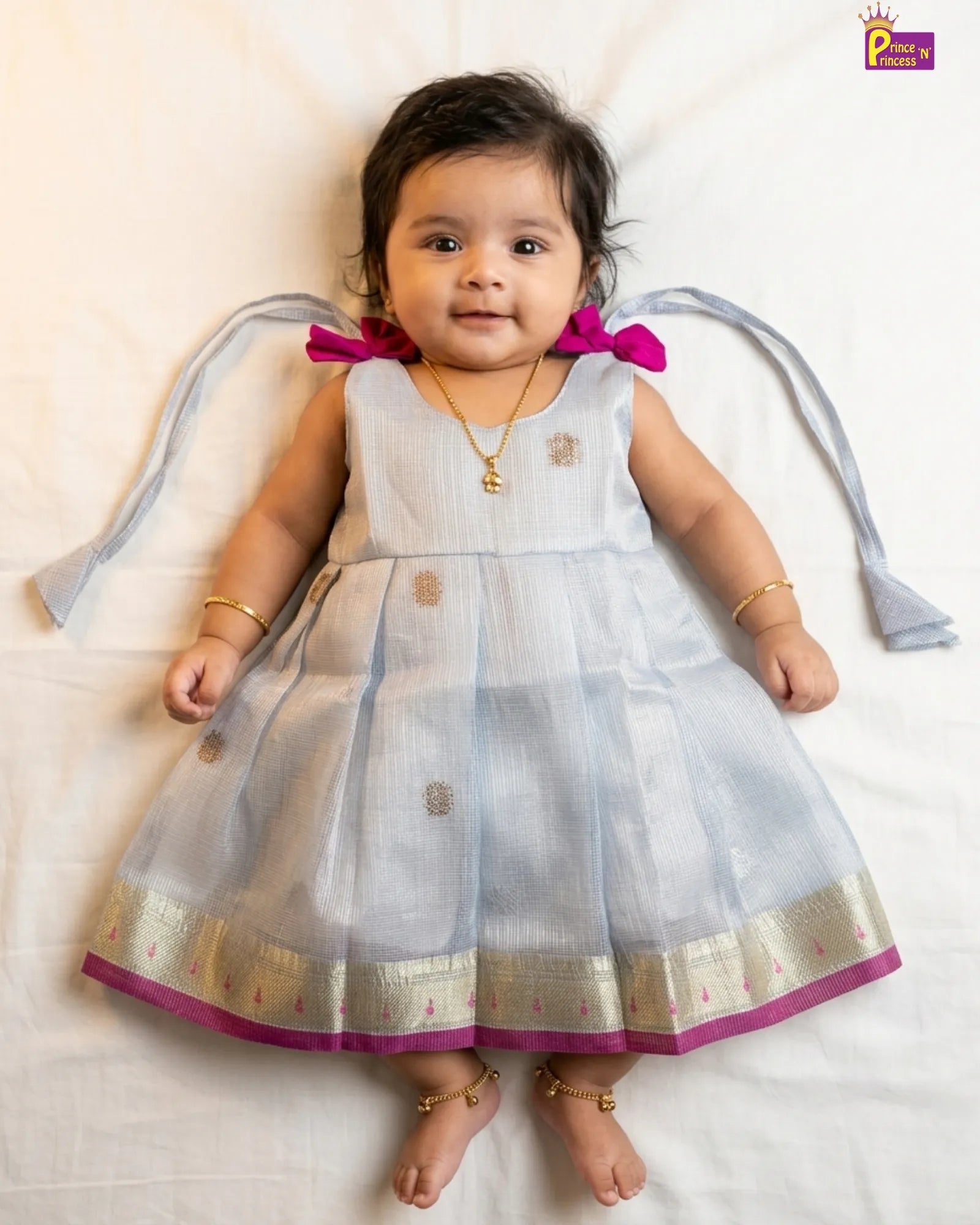 Newborn Blue ShadeTissue Silk Pattu Frock LF1859 for kids festival wear