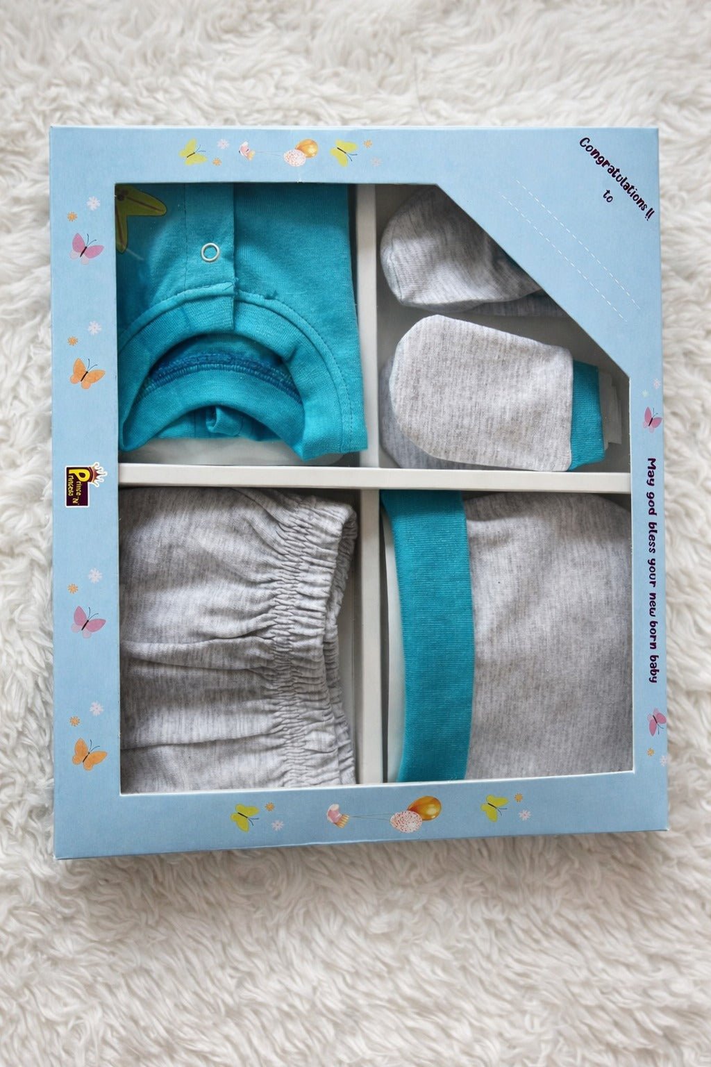 NewBorn Boy Baby GiftBox Set (Blue And Melange) NGB02 - Prince N Princess