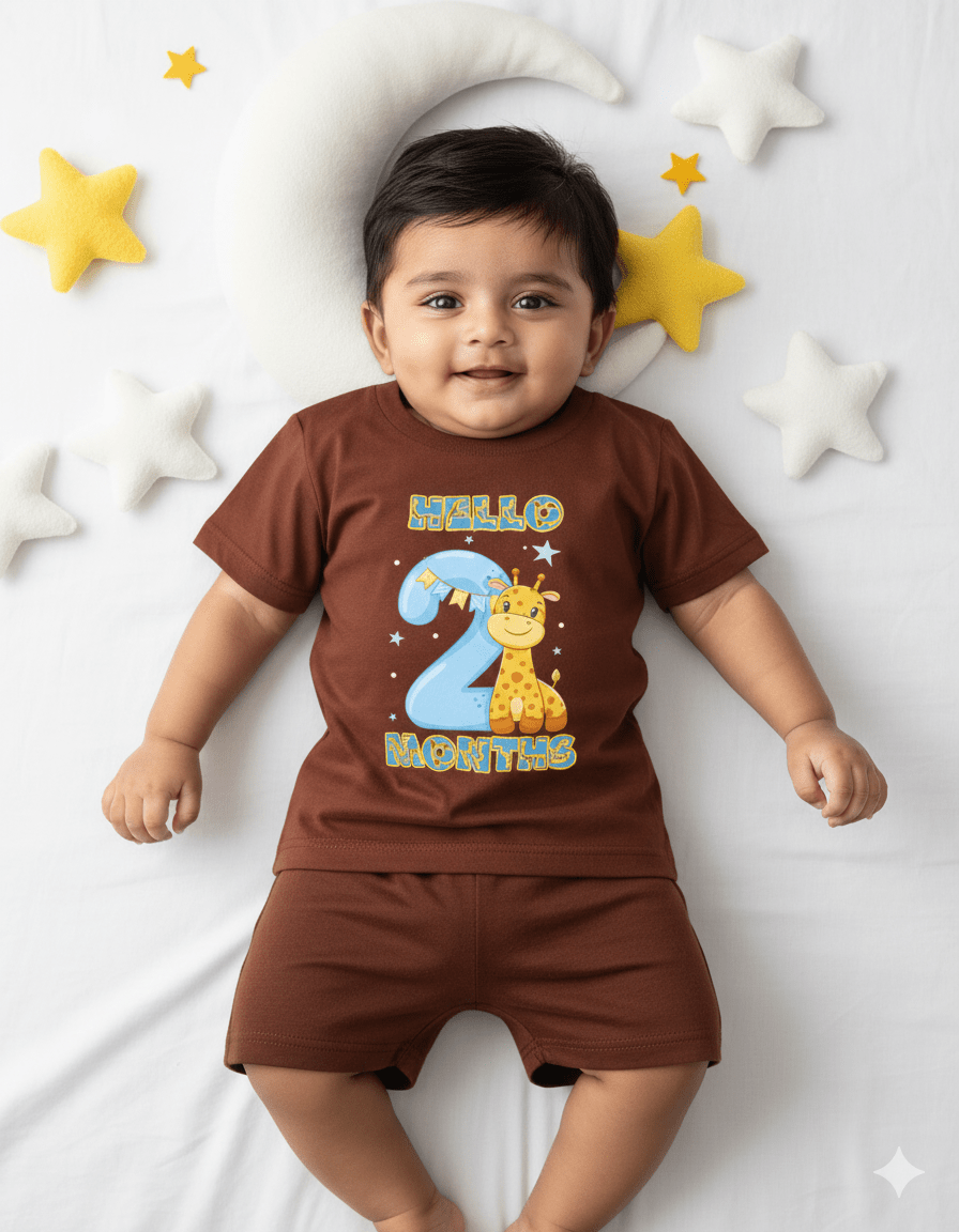 Newborn Chocolate Brown Tees (Only T-Shirt) | Giraffe & Stars | NPT048 - Prince N Princess