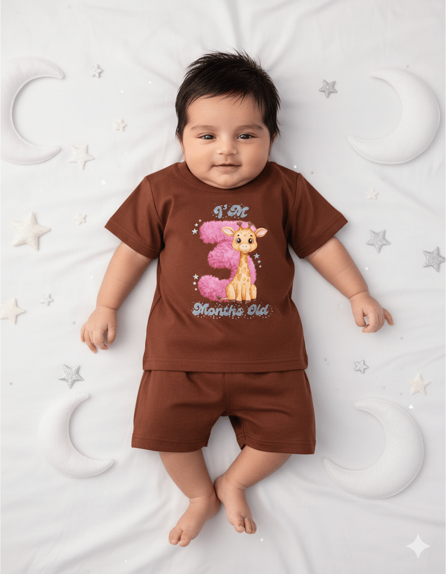 Newborn Chocolate Brown Tees (Only T-Shirt) | Pink 3 with Giraffe | NPT061 - Prince N Princess