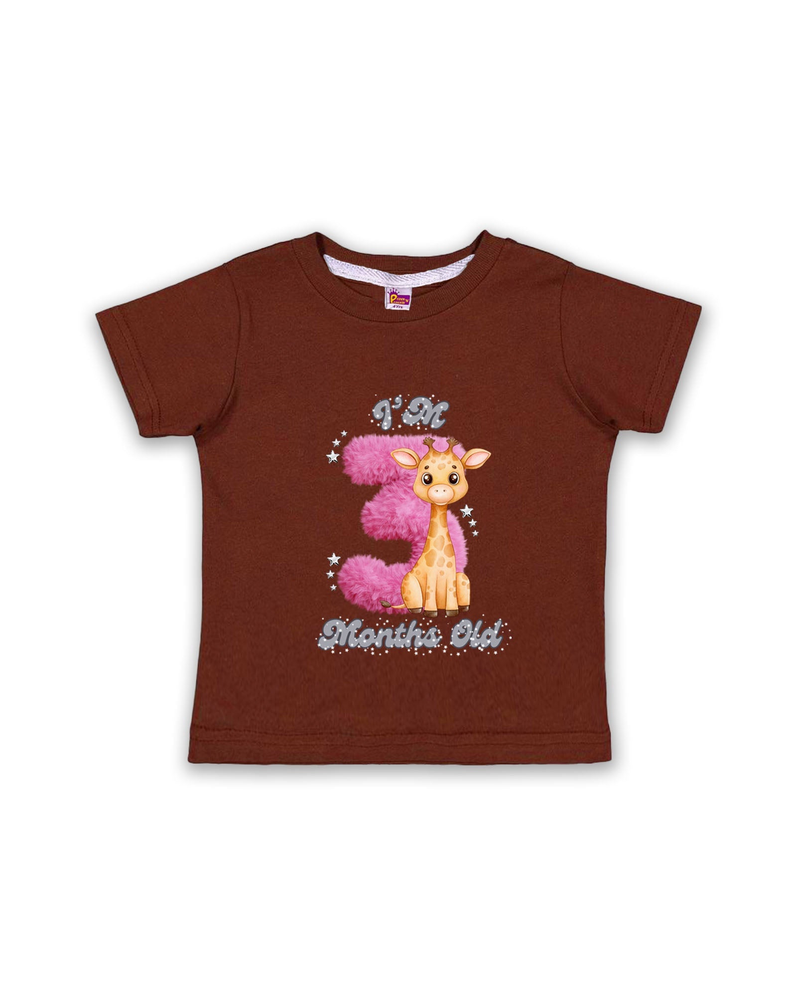 Newborn Chocolate Brown Tees (Only T-Shirt) | Pink 3 with Giraffe | NPT061 - Prince N Princess