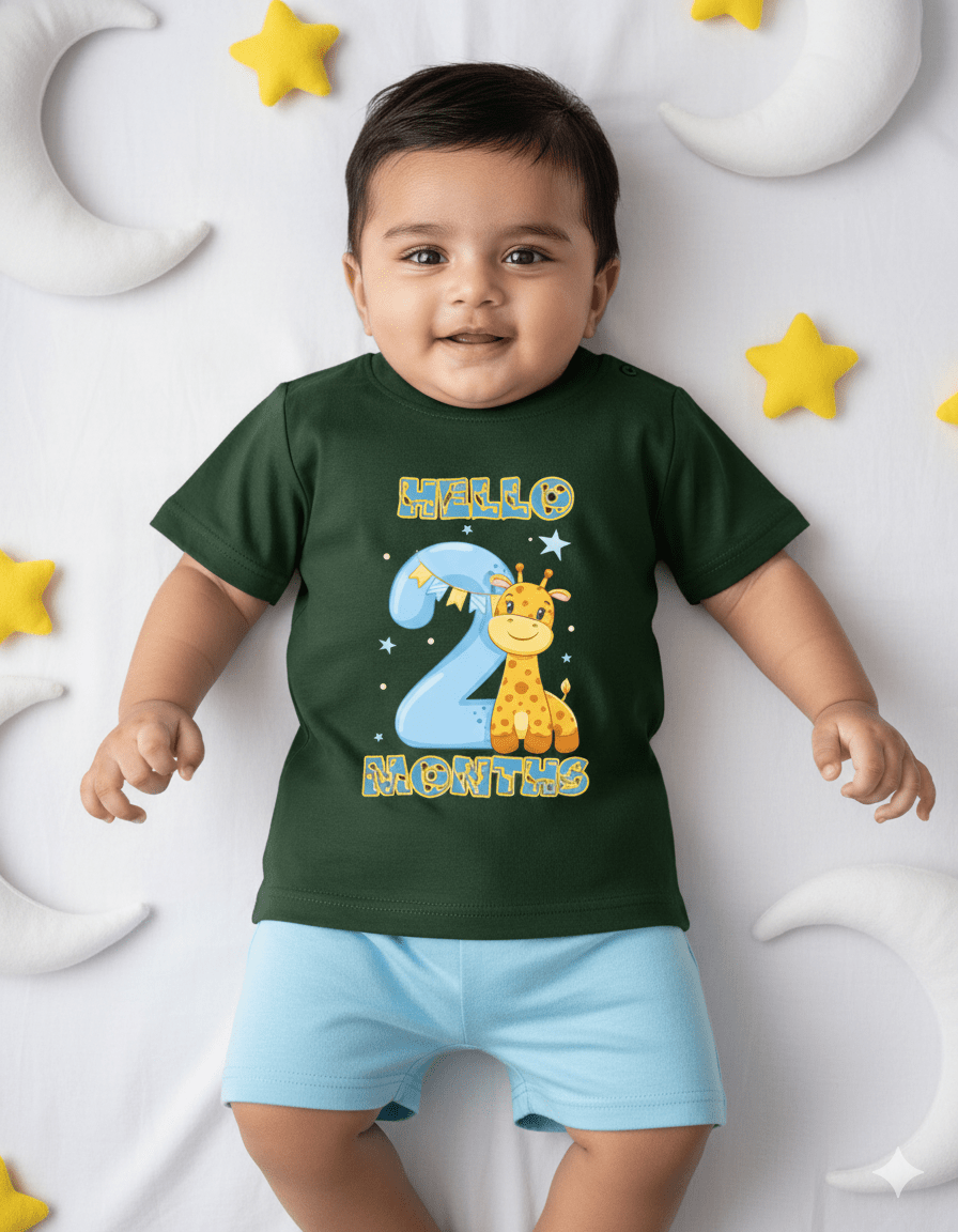 Newborn Dark Green Tees (Only T-Shirt) | Giraffe & Stars | NPT049 - Prince N Princess