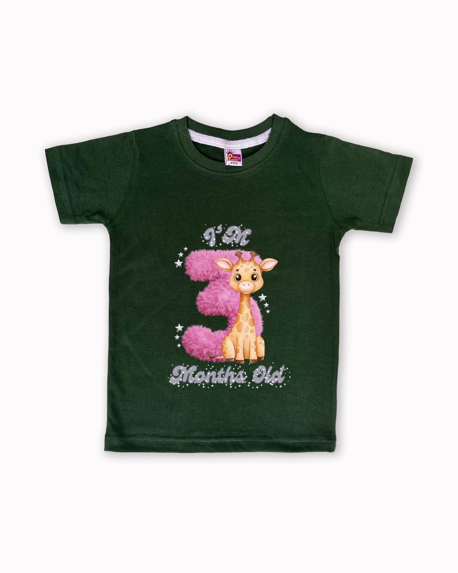 Newborn Dark Green Tees (Only T-Shirt) | Pink 3 with Giraffe | NPT062 - Prince N Princess
