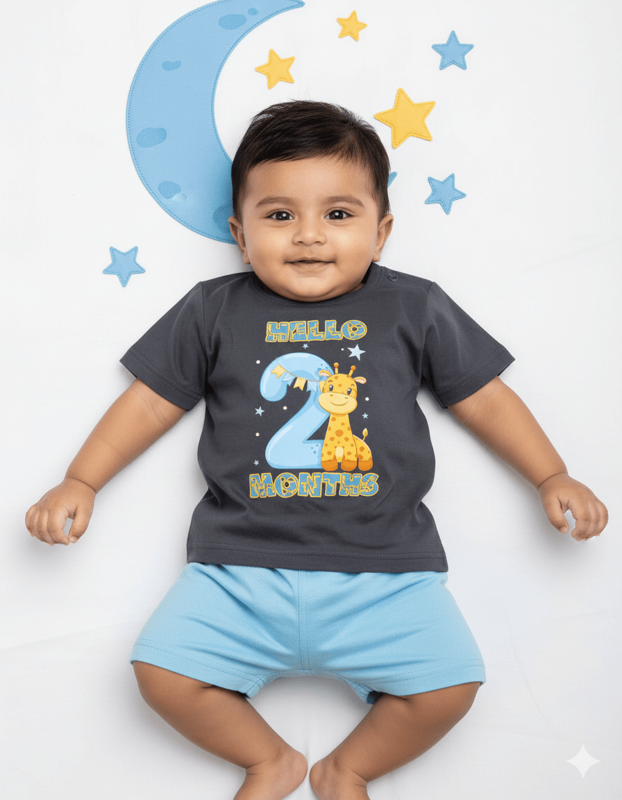 Newborn Dark Grey Tees (Only T-Shirt) | Giraffe & Stars | NPT051 - Prince N Princess