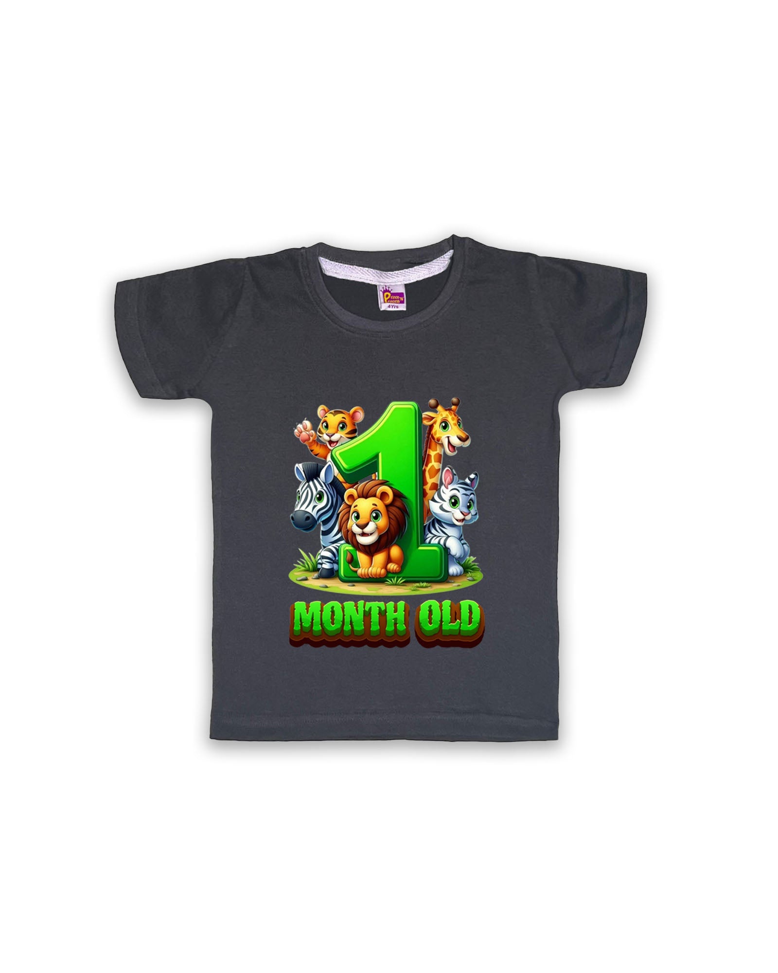 Newborn Dark Grey Tees (Only T-Shirt) | Jungle Animal | NPT037 - Prince N Princess