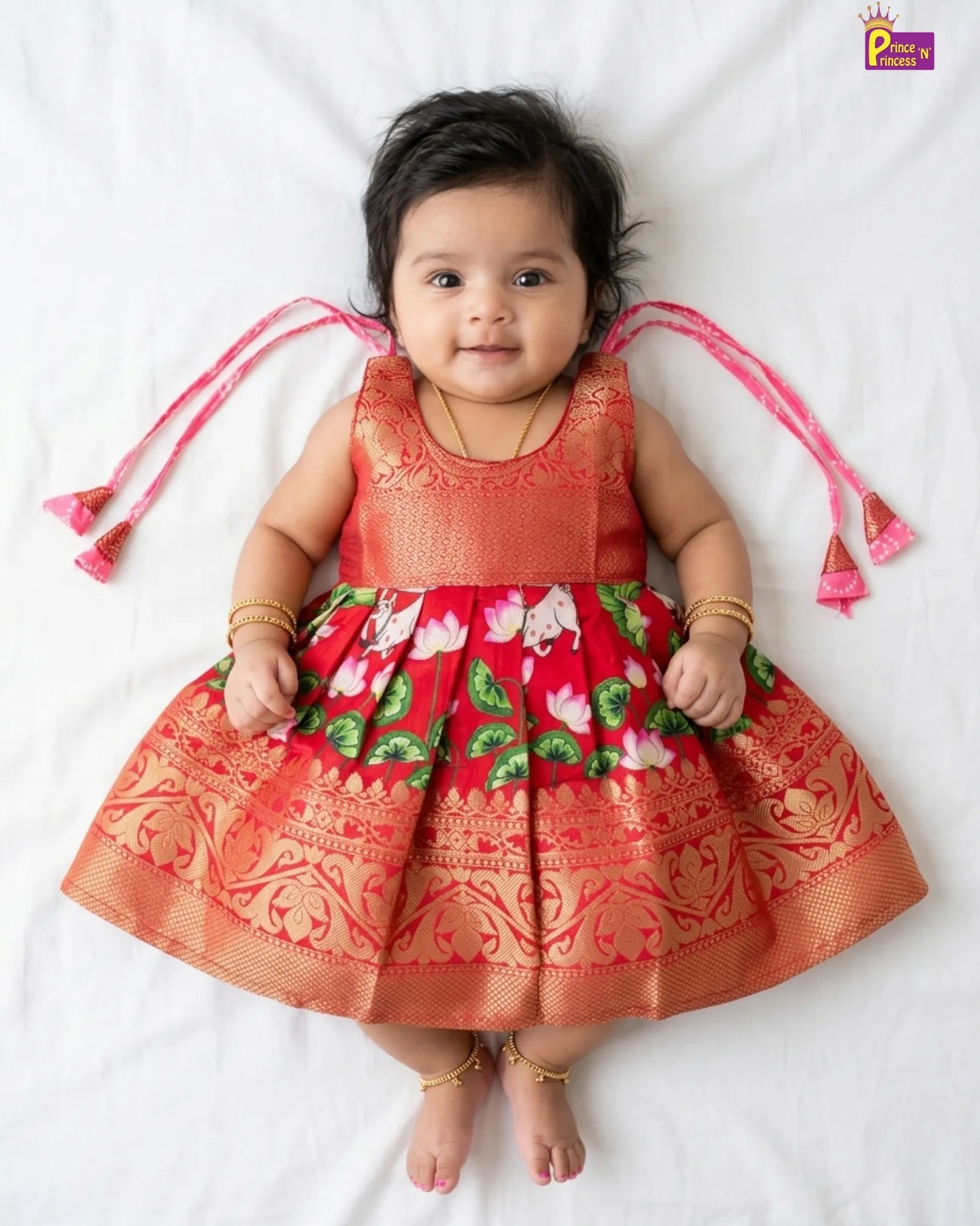 Newborn Girl Baby Red Silk Pattu Frock - Newborn Temple Visit LF1862 for kids festival wear