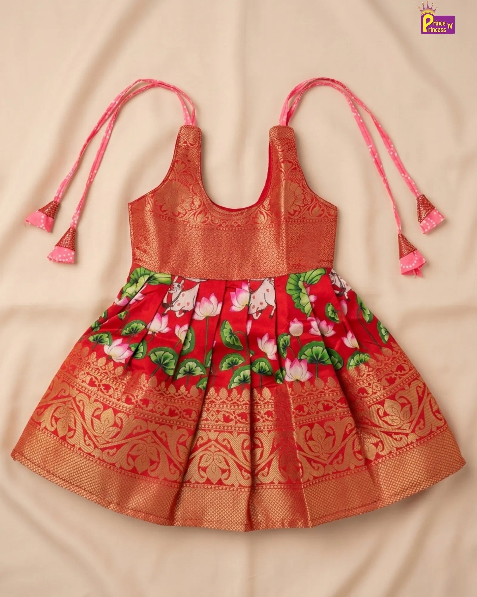 Newborn Girl Baby Red Silk Pattu Frock - Newborn Temple Visit LF1862 for kids festival wear