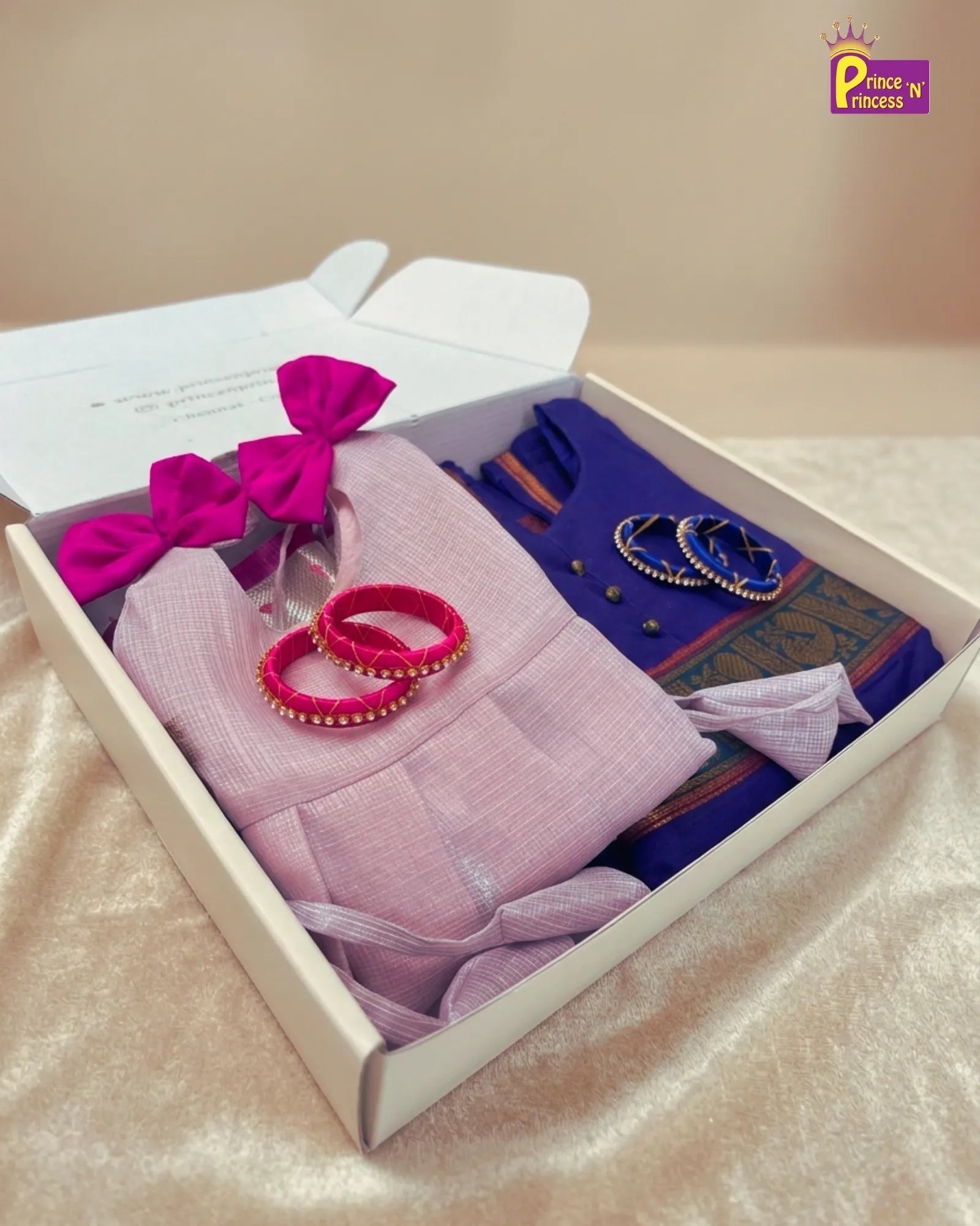Newborn Girl Banarasi Silk Gift Box Set for Naming Ceremony & First Birthday (0 - 1 Year) - GB - GT001 - Prince N Princess