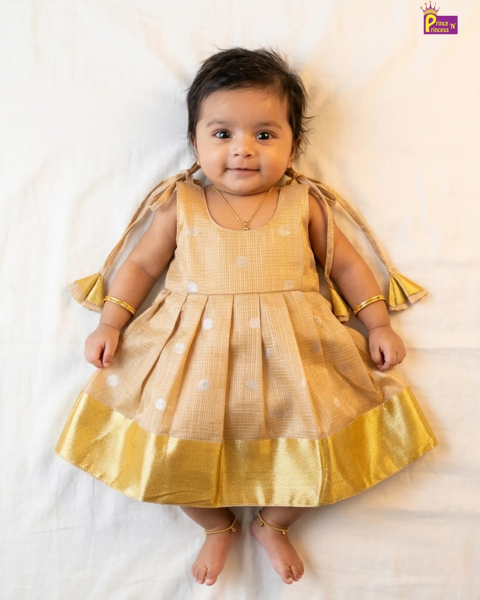 Newborn Golden Tissue Silk Pattu Frock LF1924 for kids festival wear