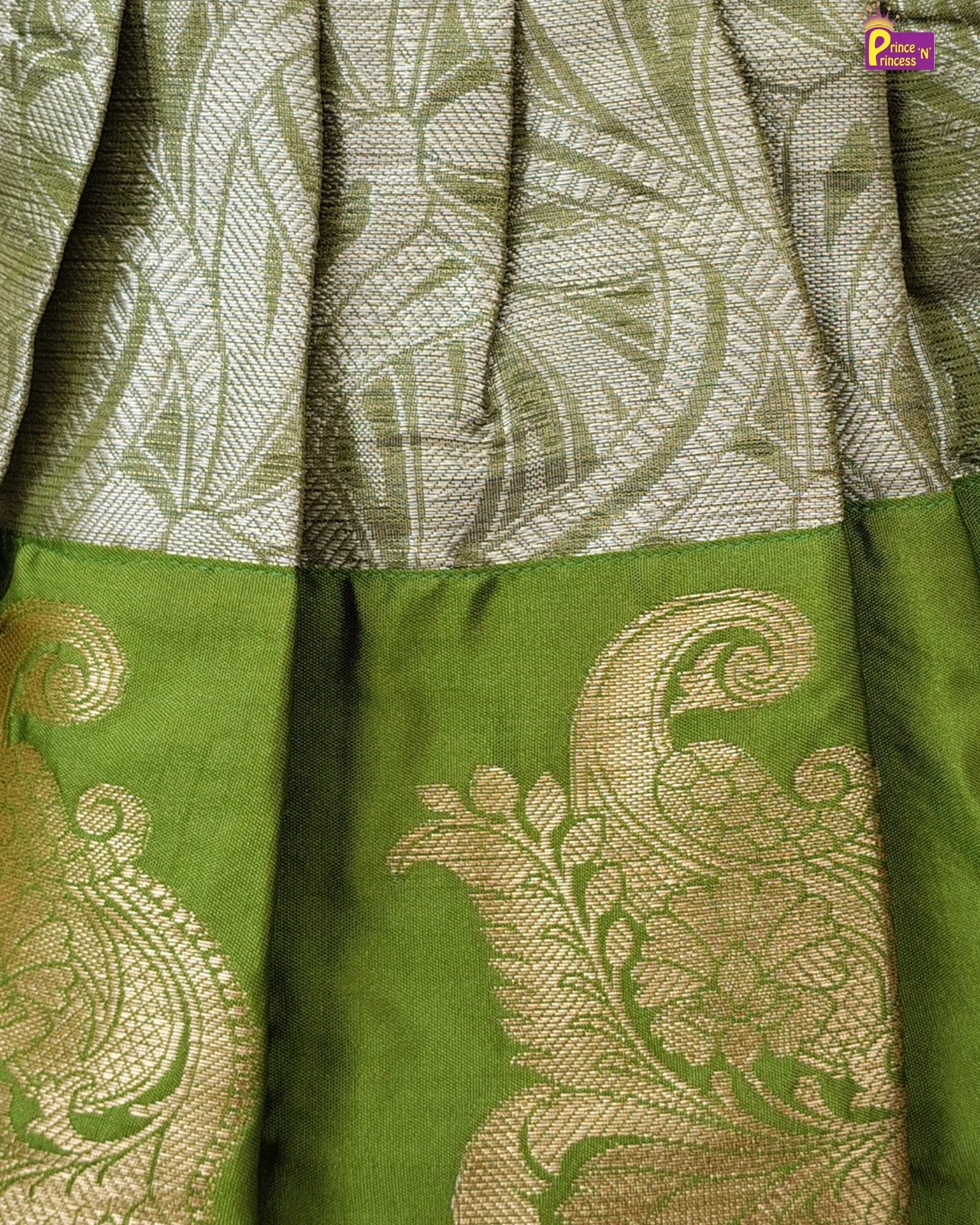 Newborn Green Banarasi Silk Pattu Frock - Baby Skin Friendly LF1817 for kids festival wear