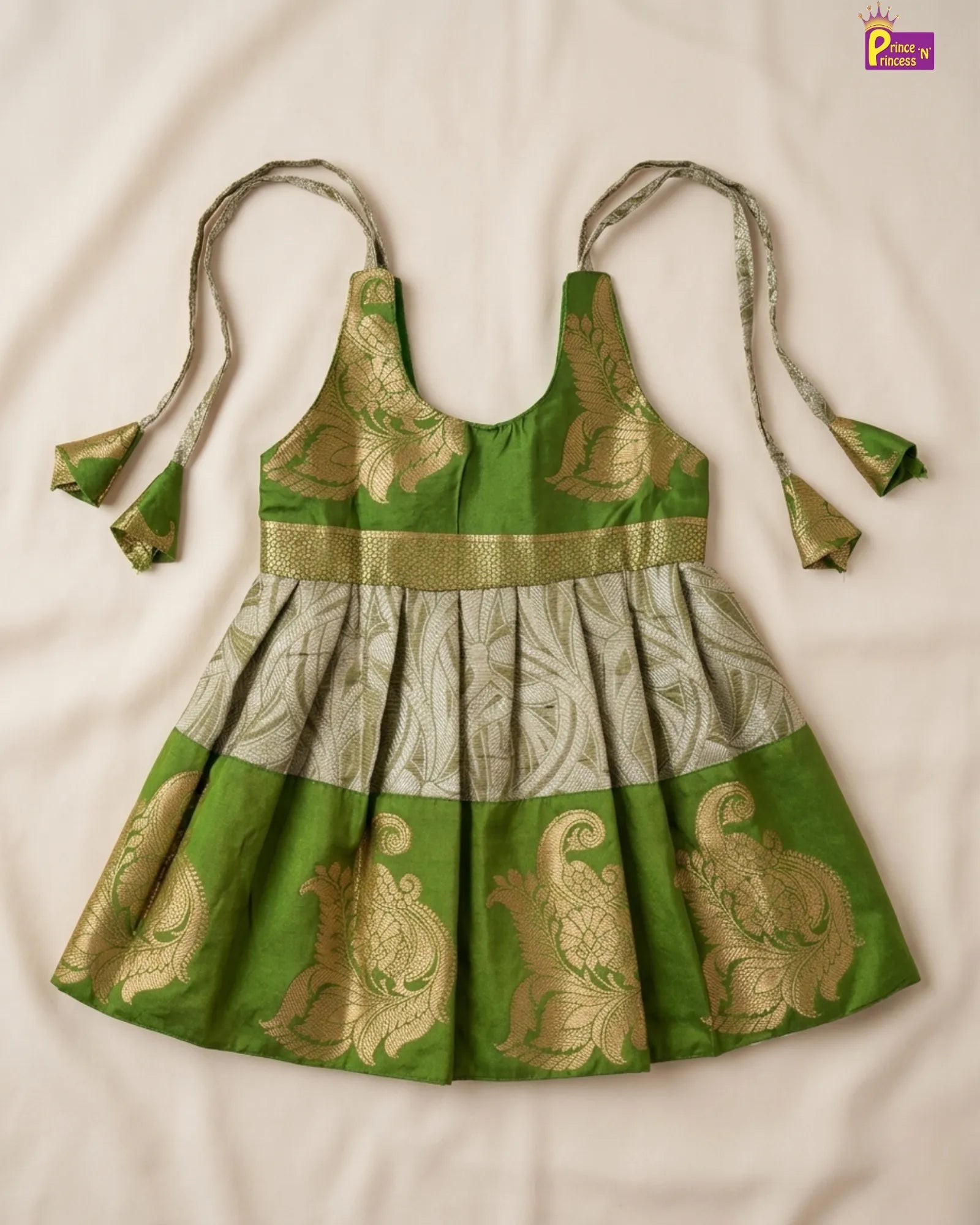 Newborn Green Banarasi Silk Pattu Frock - Baby Skin Friendly LF1817 for kids festival wear