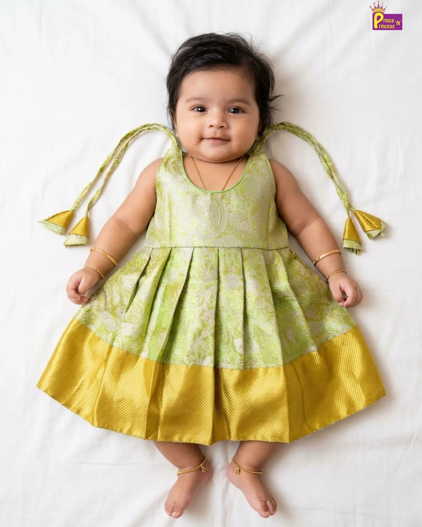 Newborn Green Banarasi Silk Pattu Frock - Festival comfort LF1874 for kids festival wear
