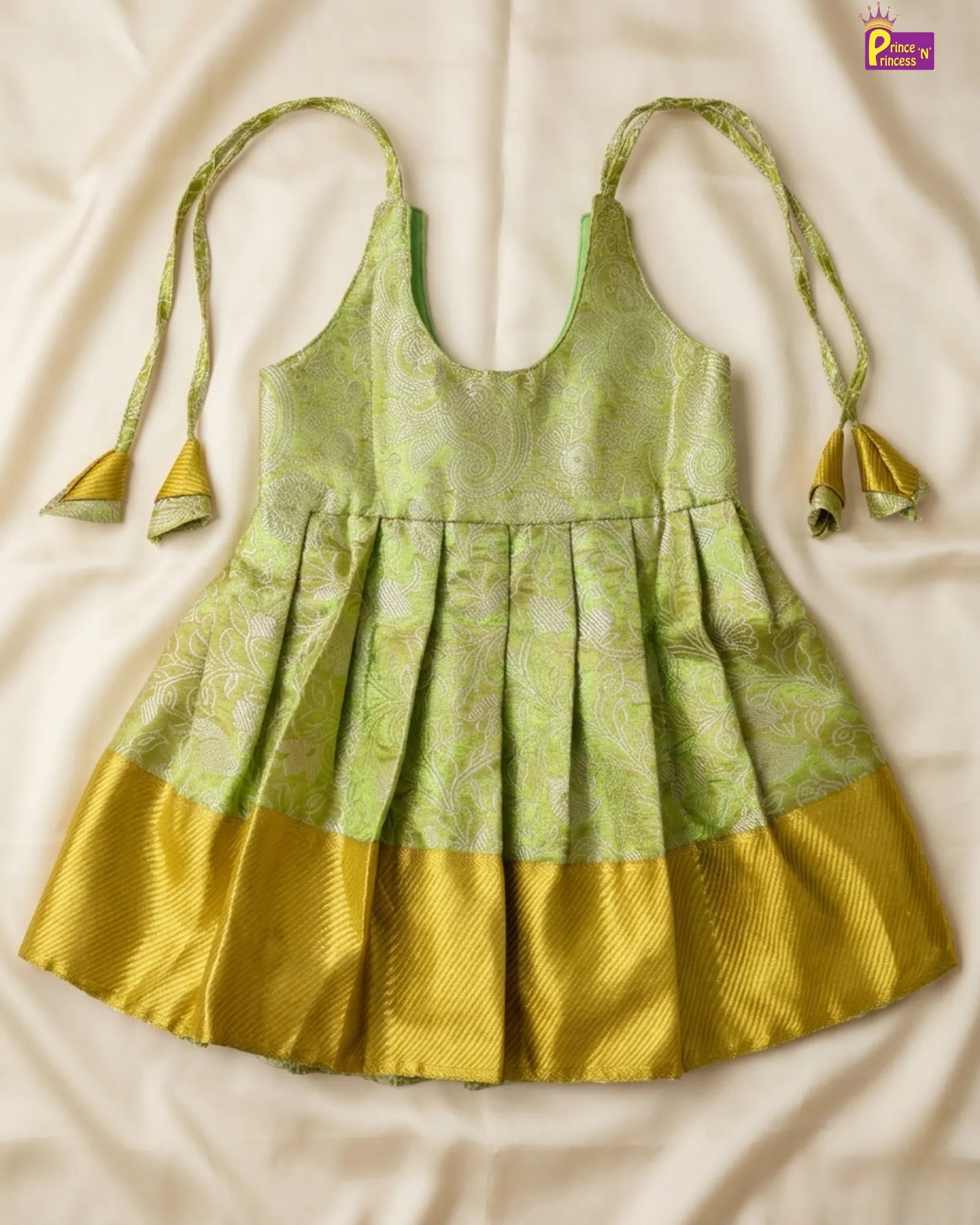 Newborn Green Banarasi Silk Pattu Frock - Festival comfort LF1874 for kids festival wear