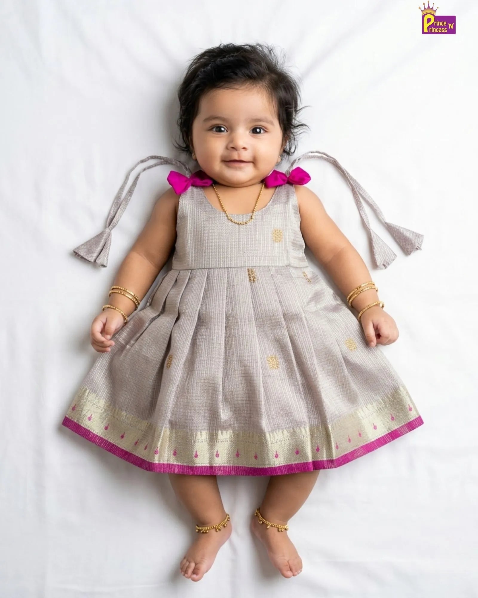 Newborn Grey Shade Tissue Silk Pattu Frock LF1909 for kids festival wear