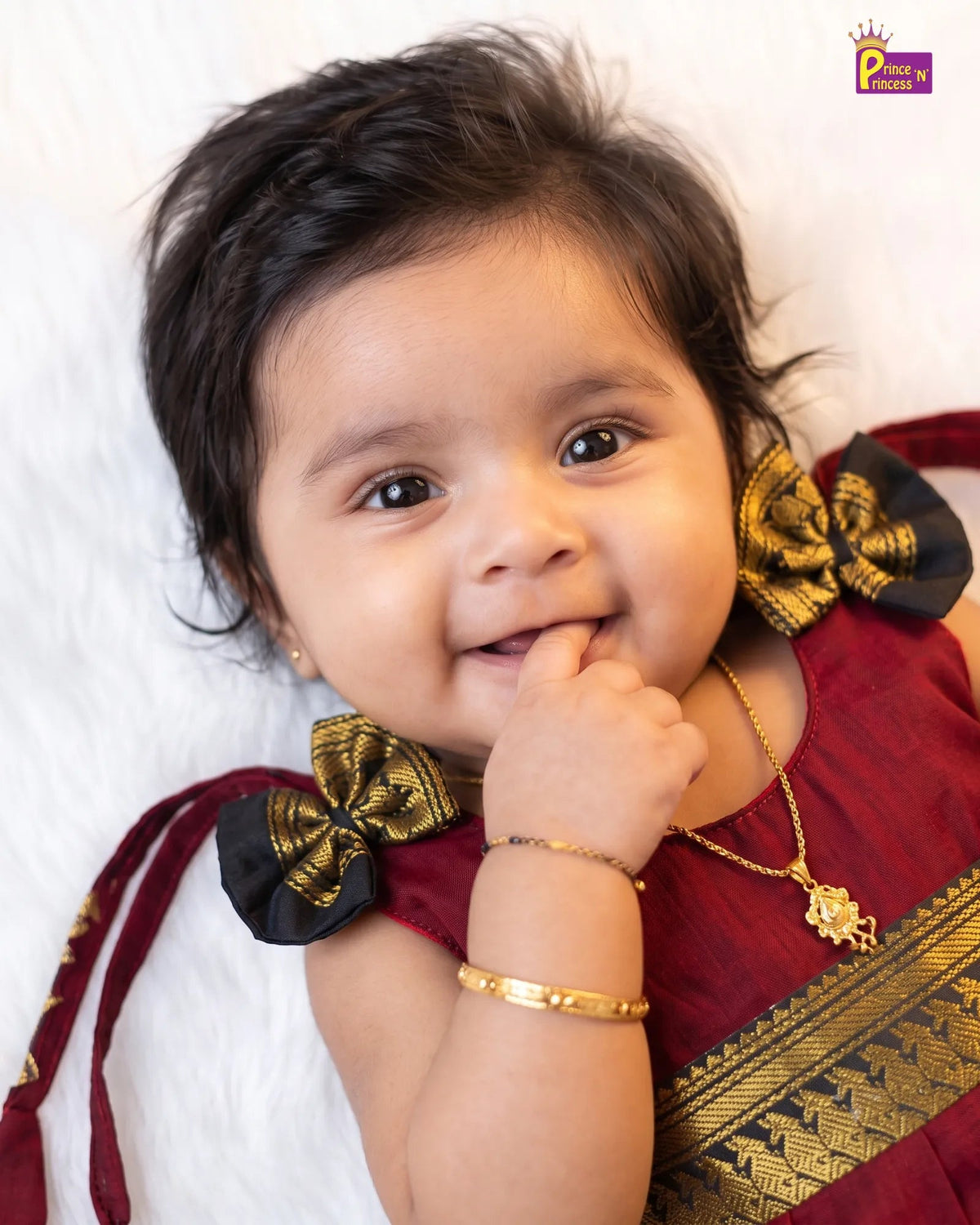Newborn Kalyani Cotton Traditional Dress - Maroon Dark Green Zari Frock LF2074 for kids festival wear