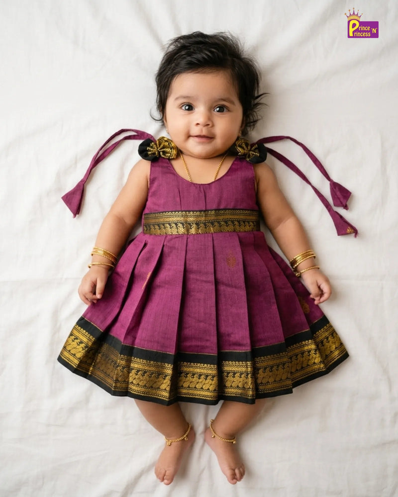 Newborn Kalyani Cotton Traditional Dress - Mauve Dark Green Zari Frock LF2063 for kids festival wear