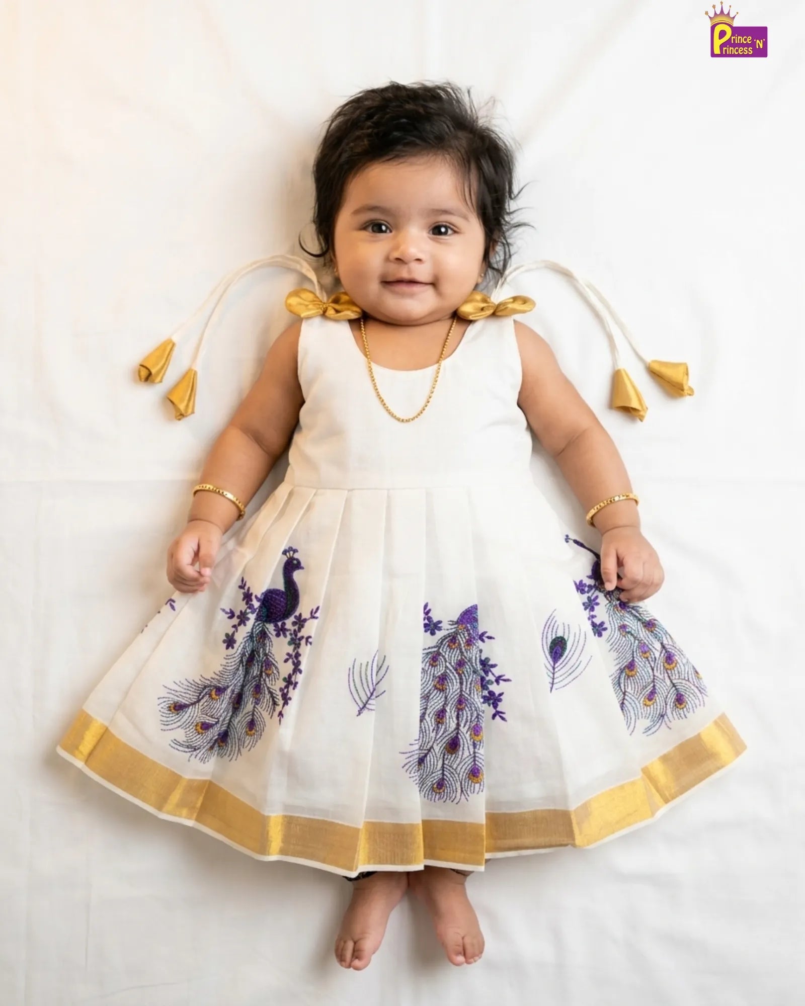 Newborn Kerala Kasavu Pattu Frock Half White