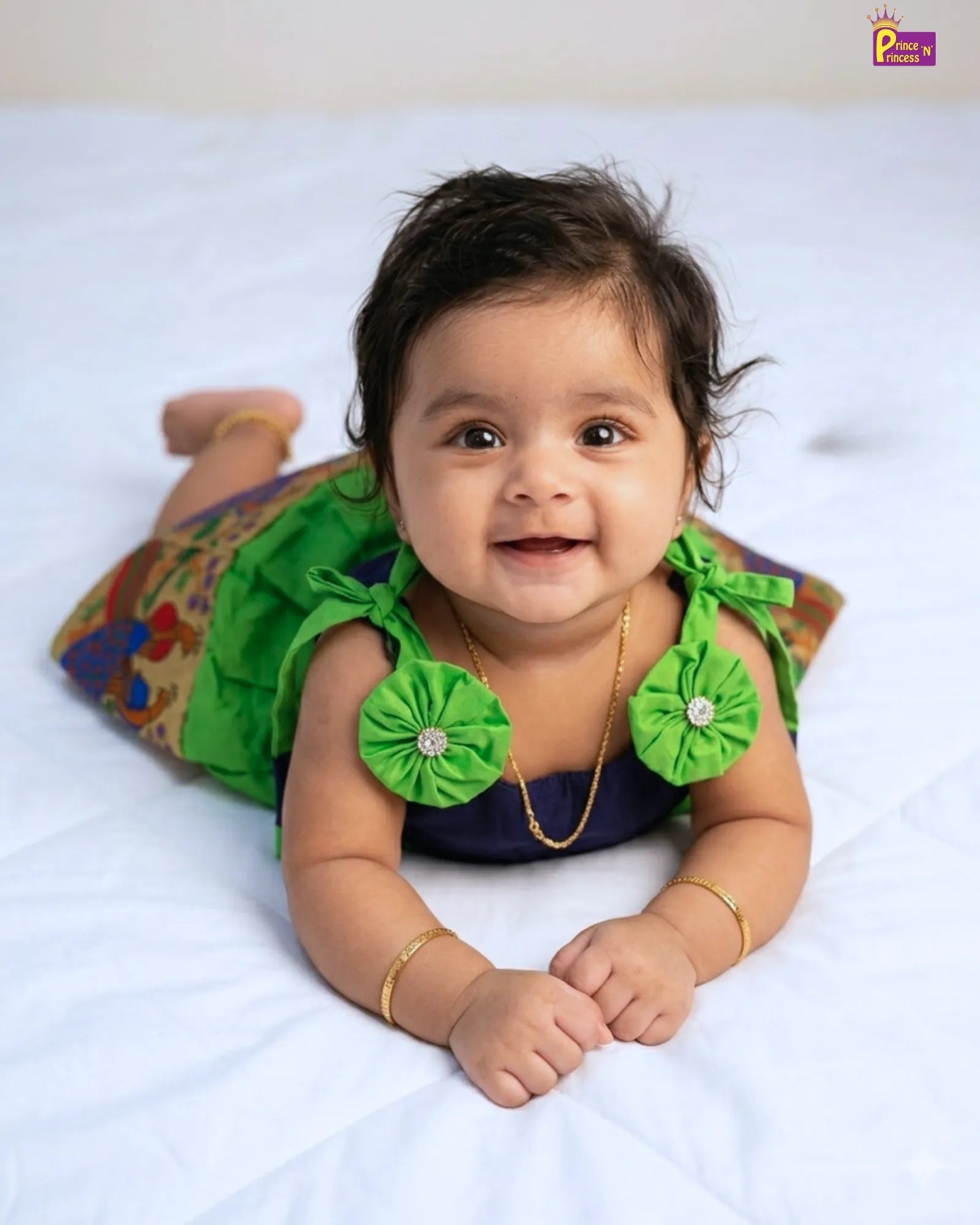 Newborn Lakshana Frock Peacock Border | Raw Silk Baby Dress 4Y Newborn Lakshana Frock Peacock Border | Raw Silk Baby Dress 4Y