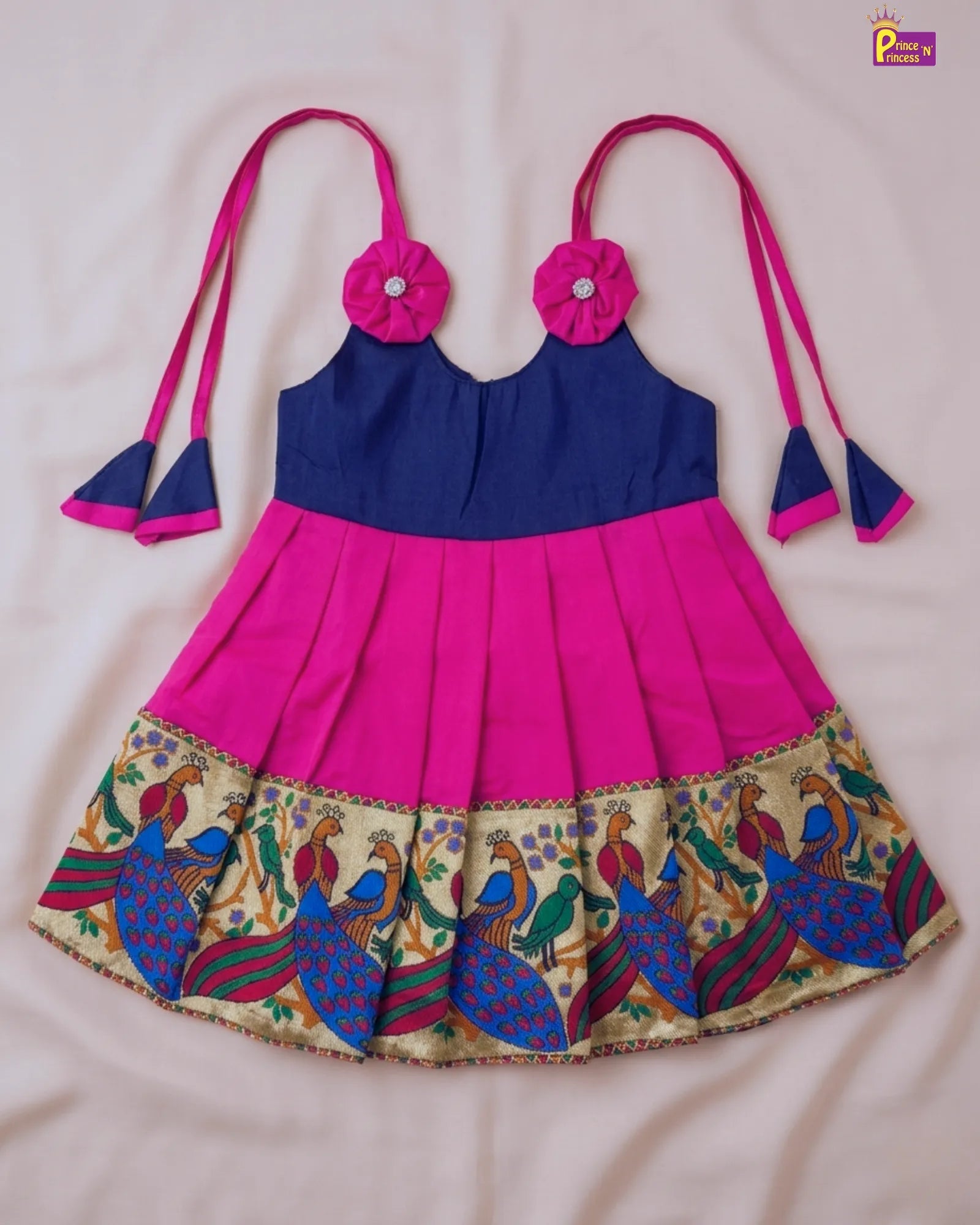 newborn pattu frock pink with peacock border