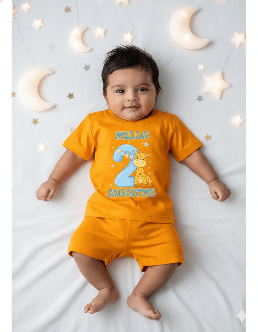 Newborn Mustard Tees (Only T-Shirt) | Giraffe & Stars | NPT055 - Prince N Princess