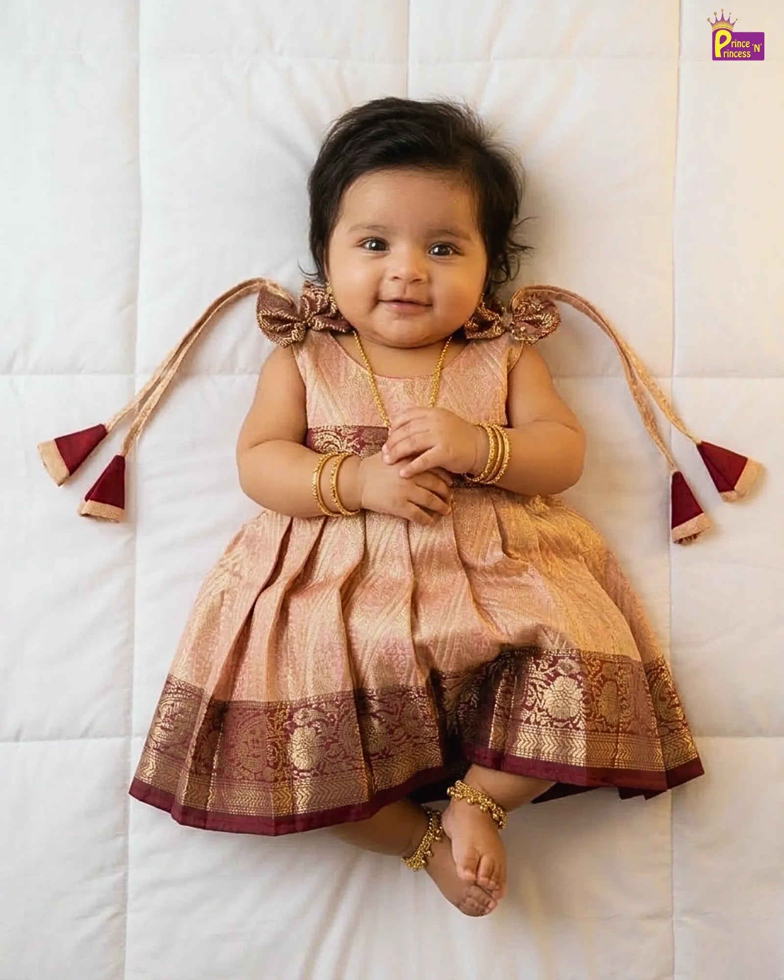 Newborn Naming Ceremony Pattu Frock Maroon | Photoshoot Baby Dress LF1650 - Prince N Princess