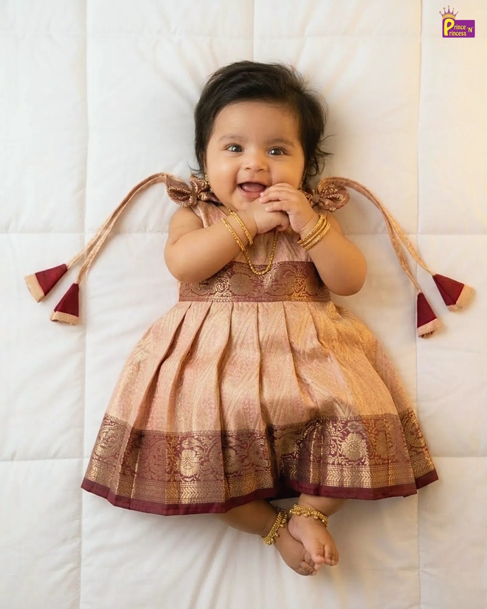 Newborn Naming Ceremony Pattu Frock Maroon | Photoshoot Baby Dress LF1650 - Prince N Princess