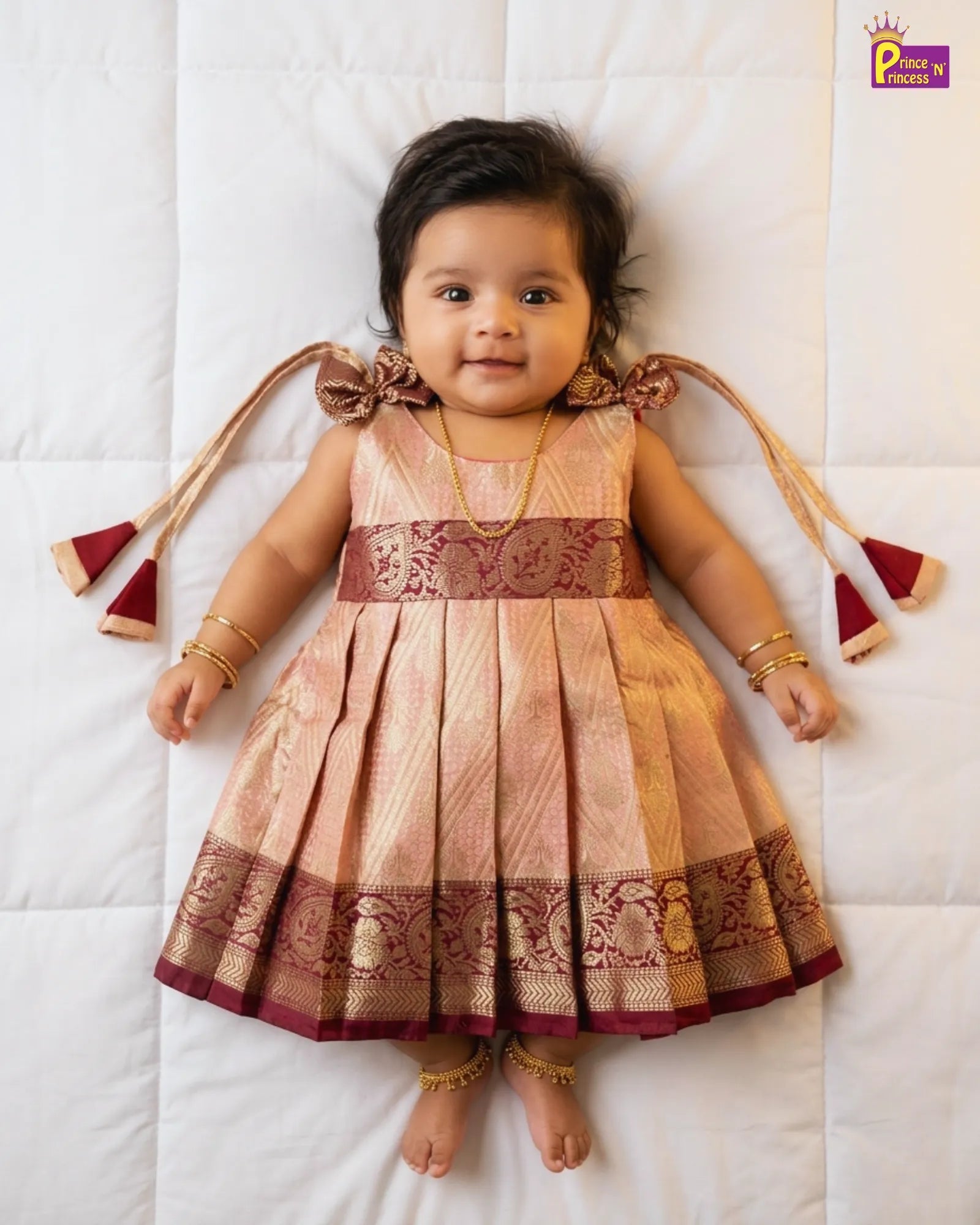 Newborn Naming Ceremony Pattu Frock Maroon | Photoshoot Baby Dress LF1650 - Prince N Princess