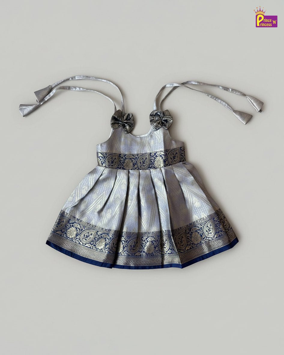 Newborn Naming Ceremony Pattu Frock Navy | Photoshoot Baby Dress LF1737 - Prince N Princess