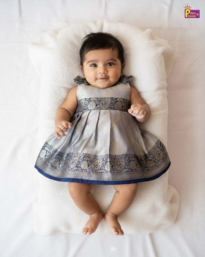 Newborn Naming Ceremony Pattu Frock Navy | Photoshoot Baby Dress LF1737 - Prince N Princess
