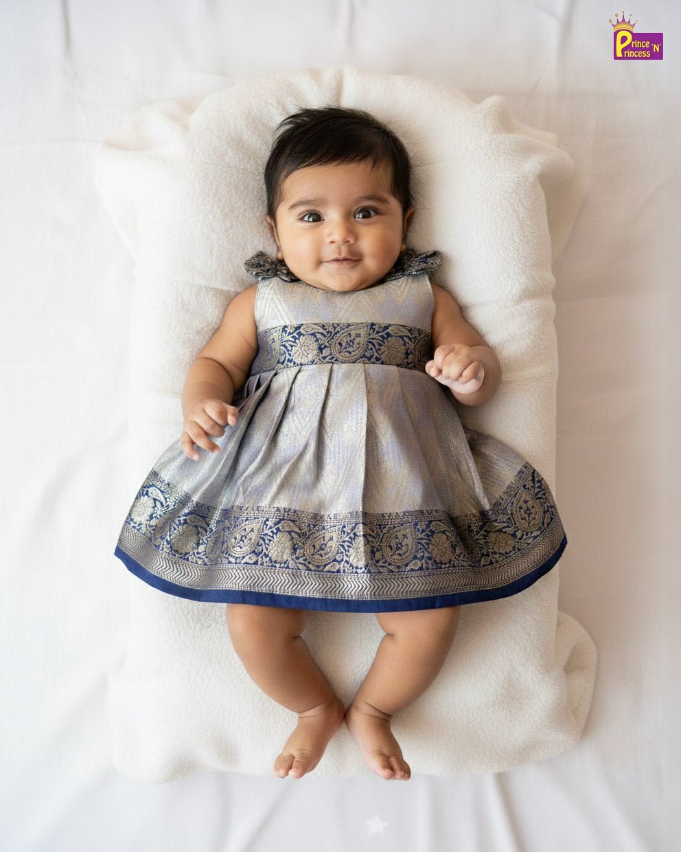 Newborn Naming Ceremony Pattu Frock Navy | Photoshoot Baby Dress LF1737 - Prince N Princess