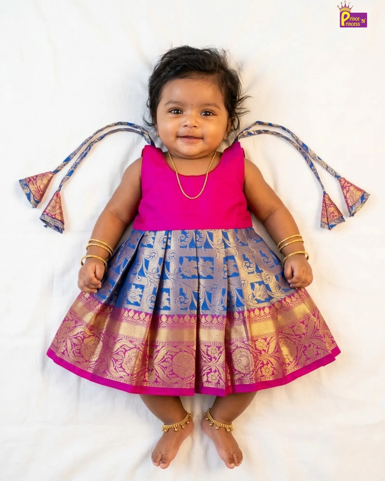 Newborn Navy Blue Pink Banarasi Silk Pattu Frock - LF1876 for kids festival wear