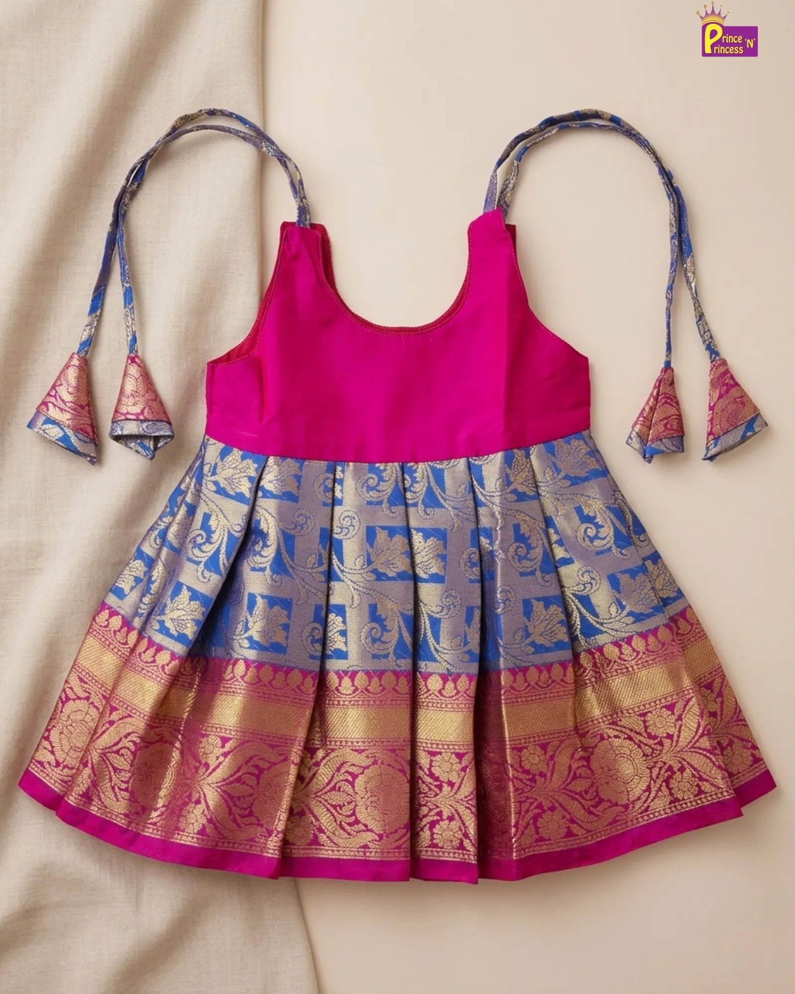 Newborn Navy Blue Pink Banarasi Silk Pattu Frock - LF1876 for kids festival wear