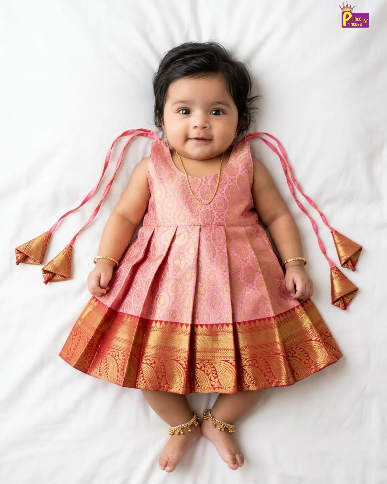 Newborn Pink Shade Banarasi Silk Pattu Frock – Cradle Ceremony & Naming Dress LF1870 for kids festival wear