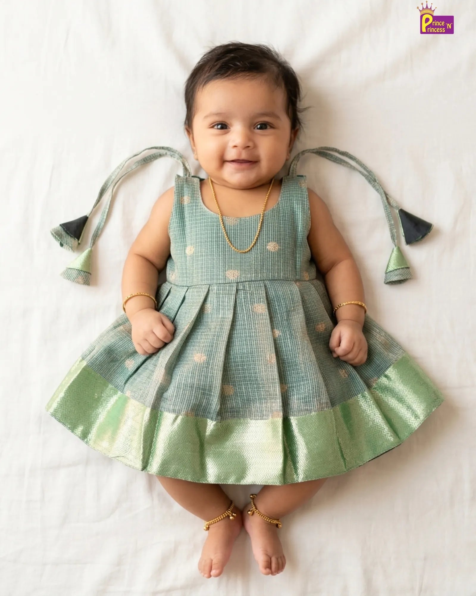 Newborn Rama Blue Tissue Silk Pattu Frock LF1917 for kids festival wear