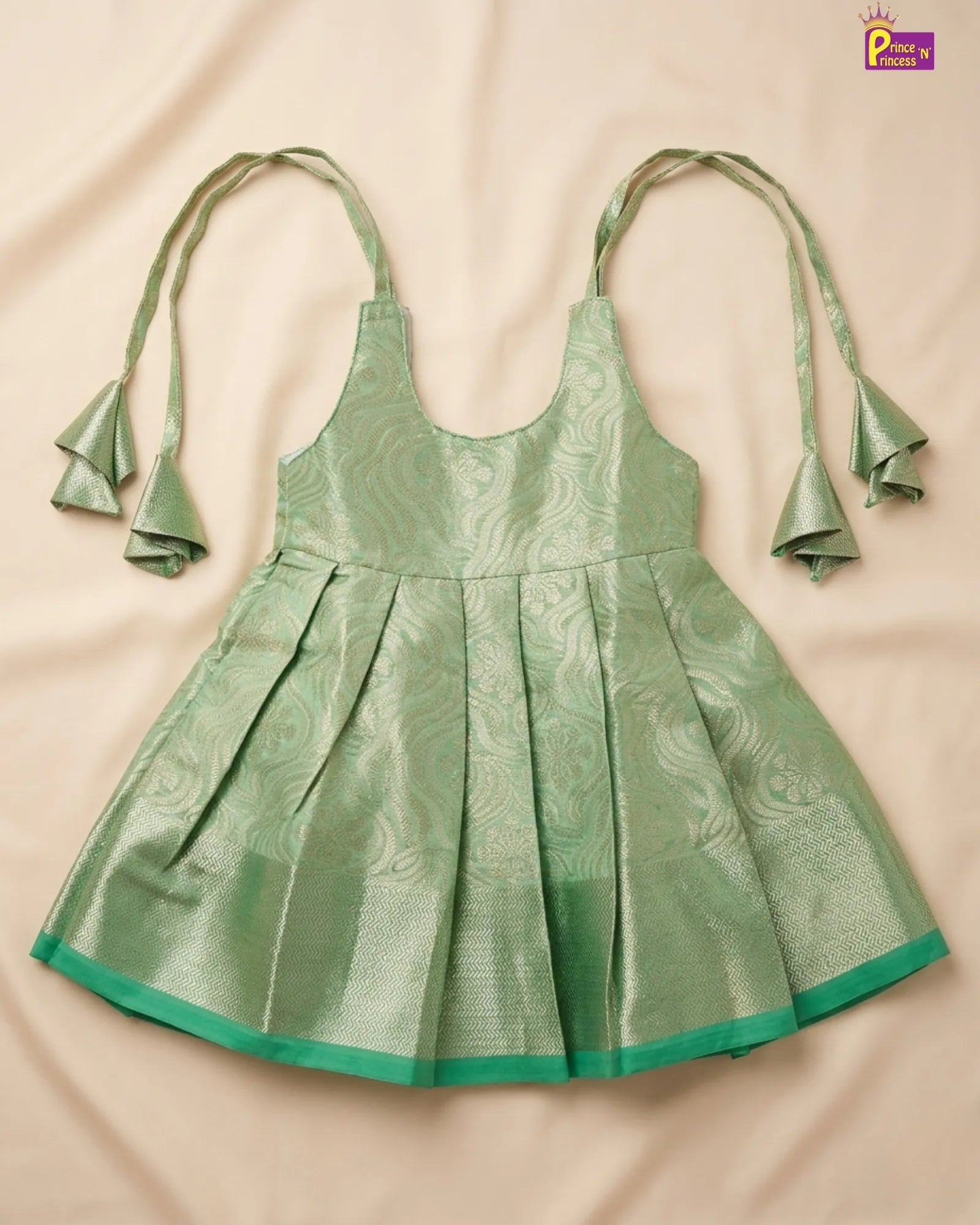 Newborn Silver Green Banarasi Silk Pattu Frock - LF1896 for kids festival wear