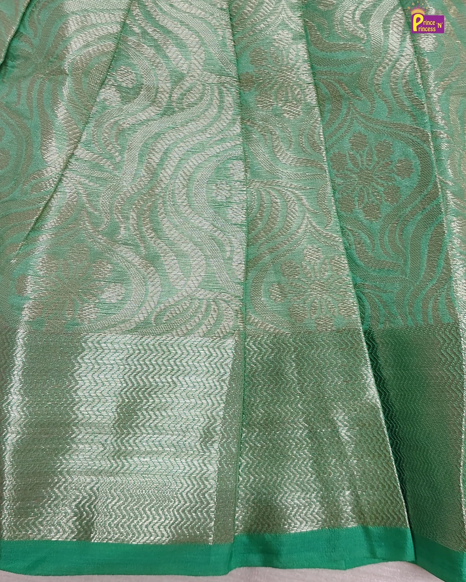 Newborn Silver Green Banarasi Silk Pattu Frock - LF1896 for kids festival wear