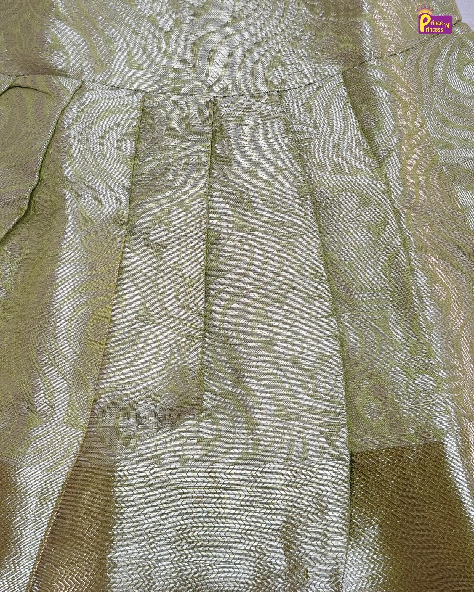 Newborn Silver Lime Green Banarasi Silk Pattu Frock - LF1898 for kids festival wear
