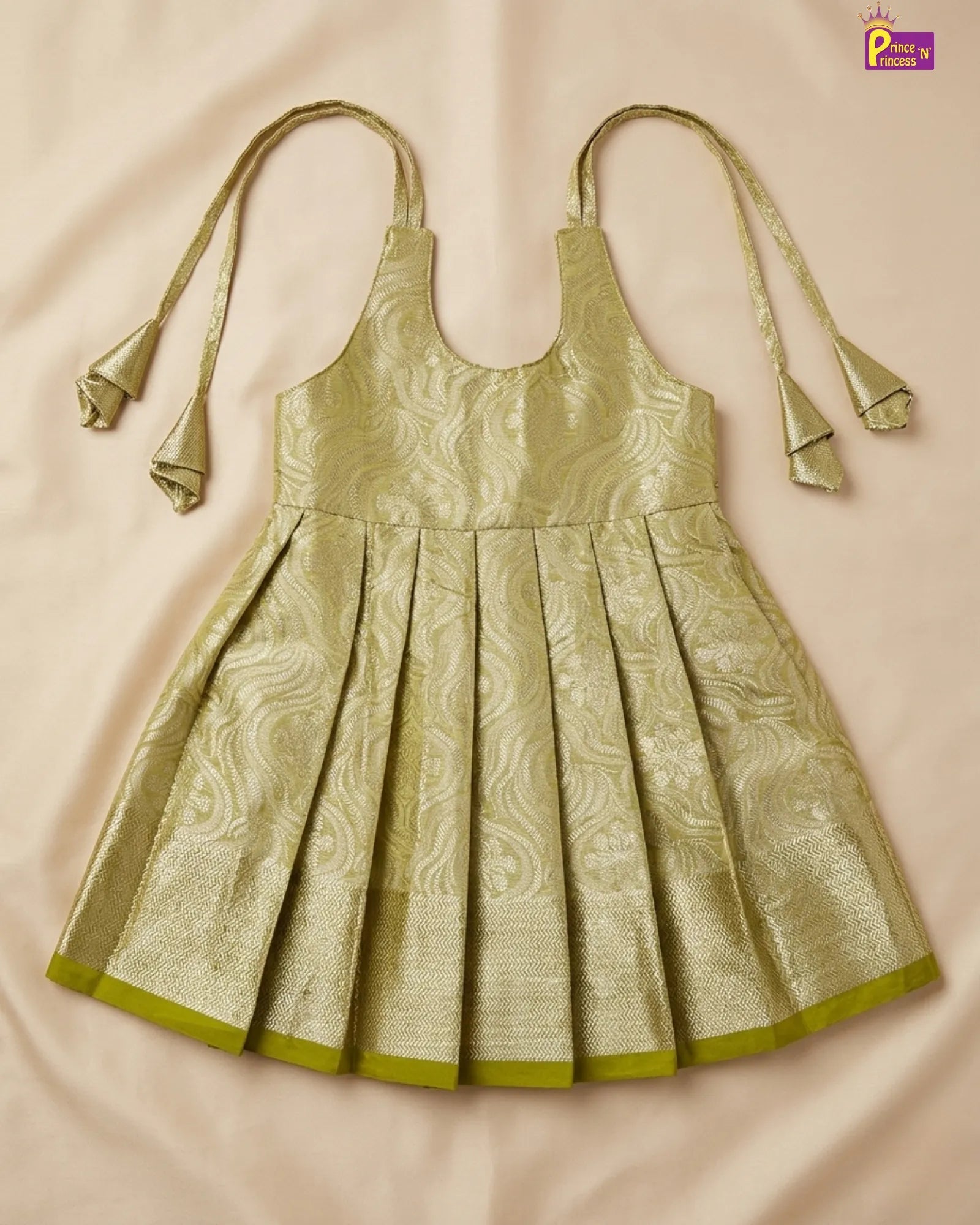 Newborn Silver Lime Green Banarasi Silk Pattu Frock - LF1898 for kids festival wear