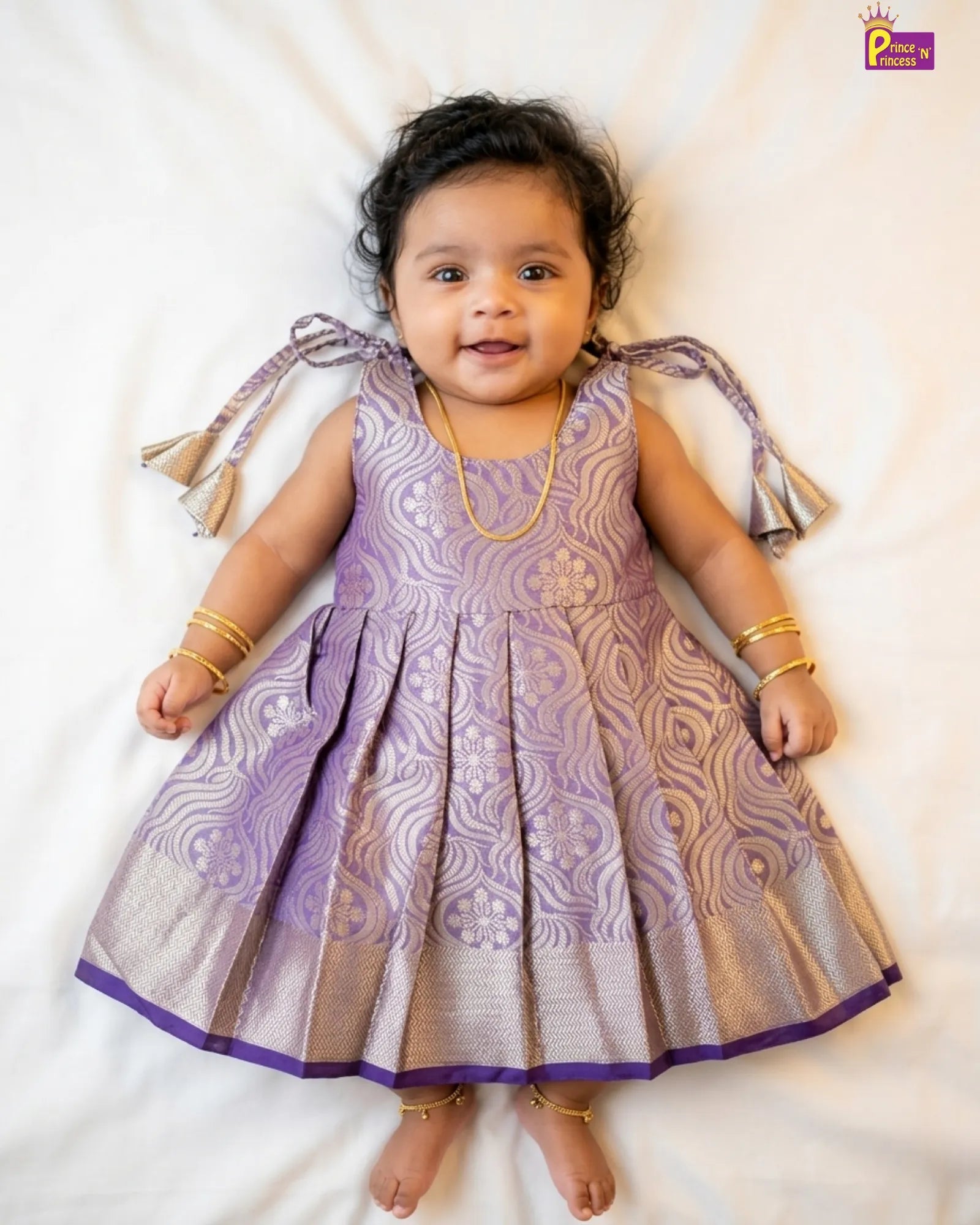 Newborn Silver Purple Banarasi Silk Pattu Frock - LF1886 for kids festival wear