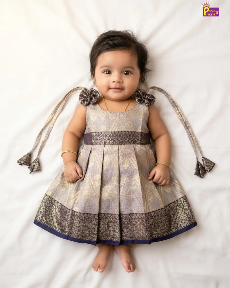 Elegant newborn traditional Banarasi silk pattu frock baby ceremony dress