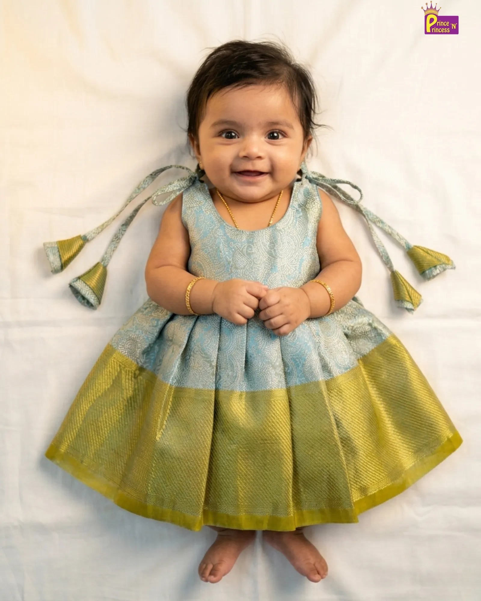 Banarasi silk newborn festive pattu frock green pink baby traditional dress