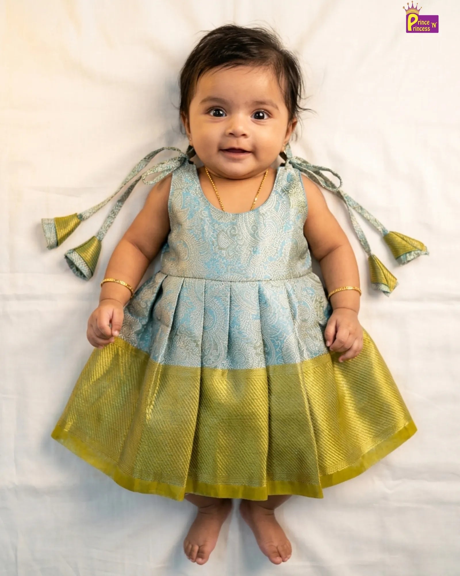 Banarasi silk newborn festive pattu frock green pink baby traditional dress