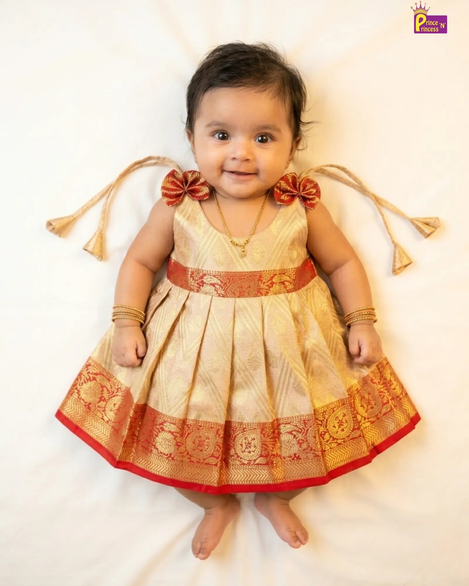 Newborn baby green and dark pink Banarasi silk traditional pattu frock with cotton lining