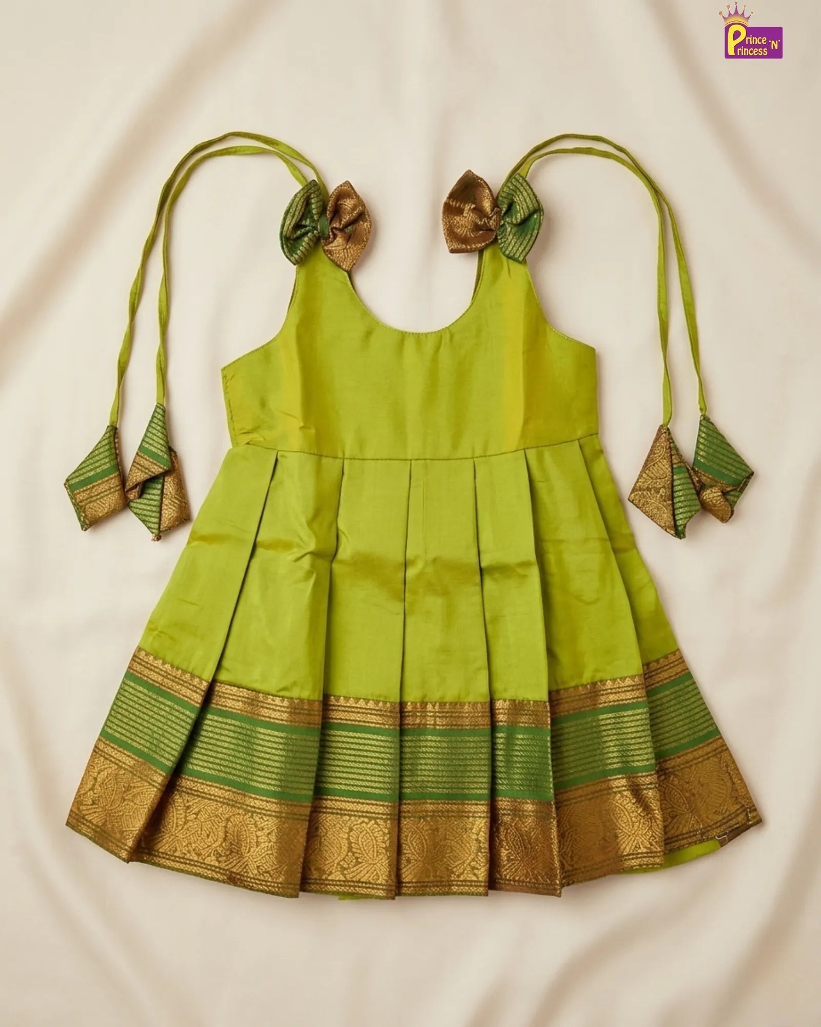 Newborn festive pattu frock Banarasi silk green dark pink baby ethnic dress