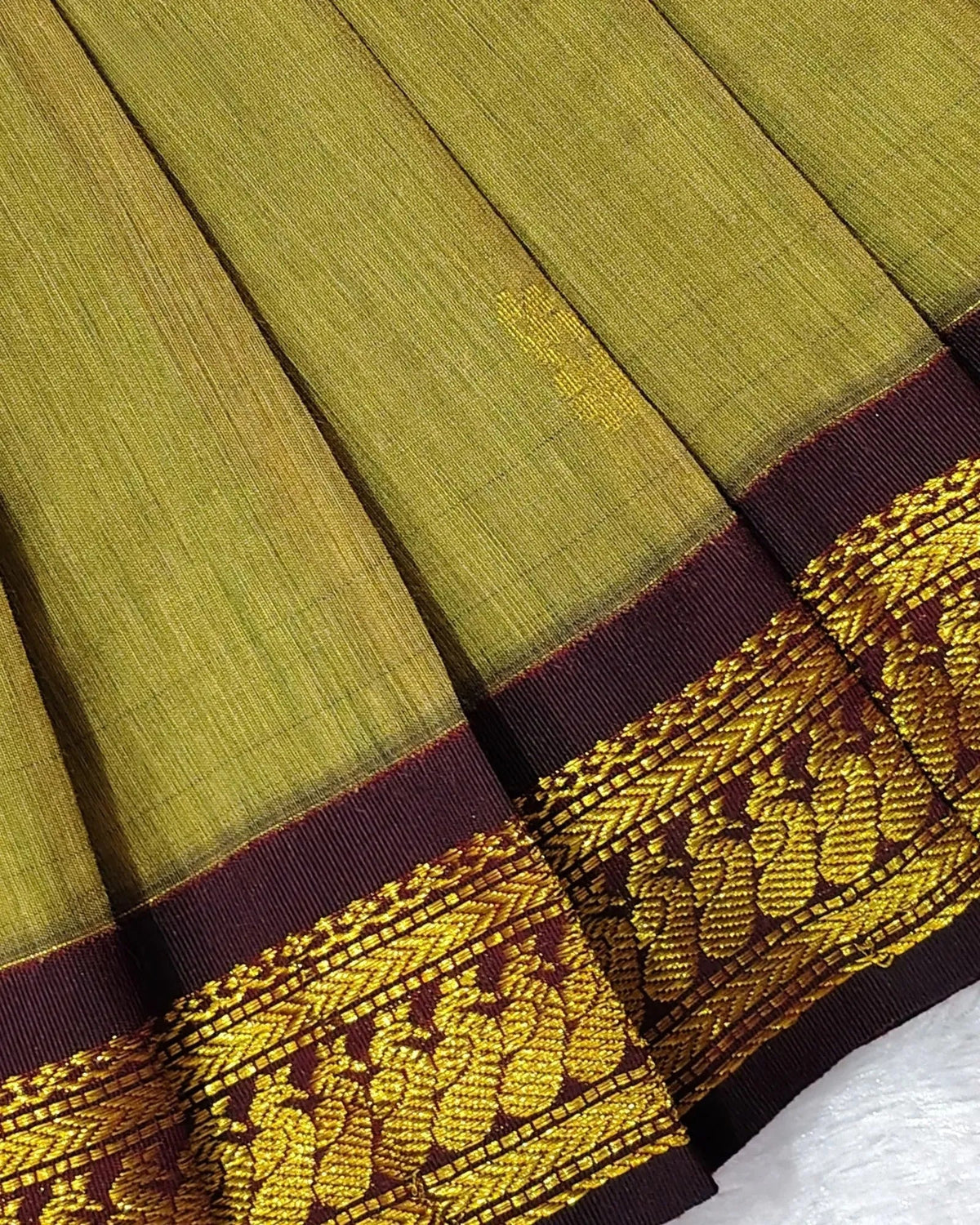 Olive Green Kalyani Cotton Halter Pattu Pavadai - Diwali Pongal Set PPP2167 for kids festival wear