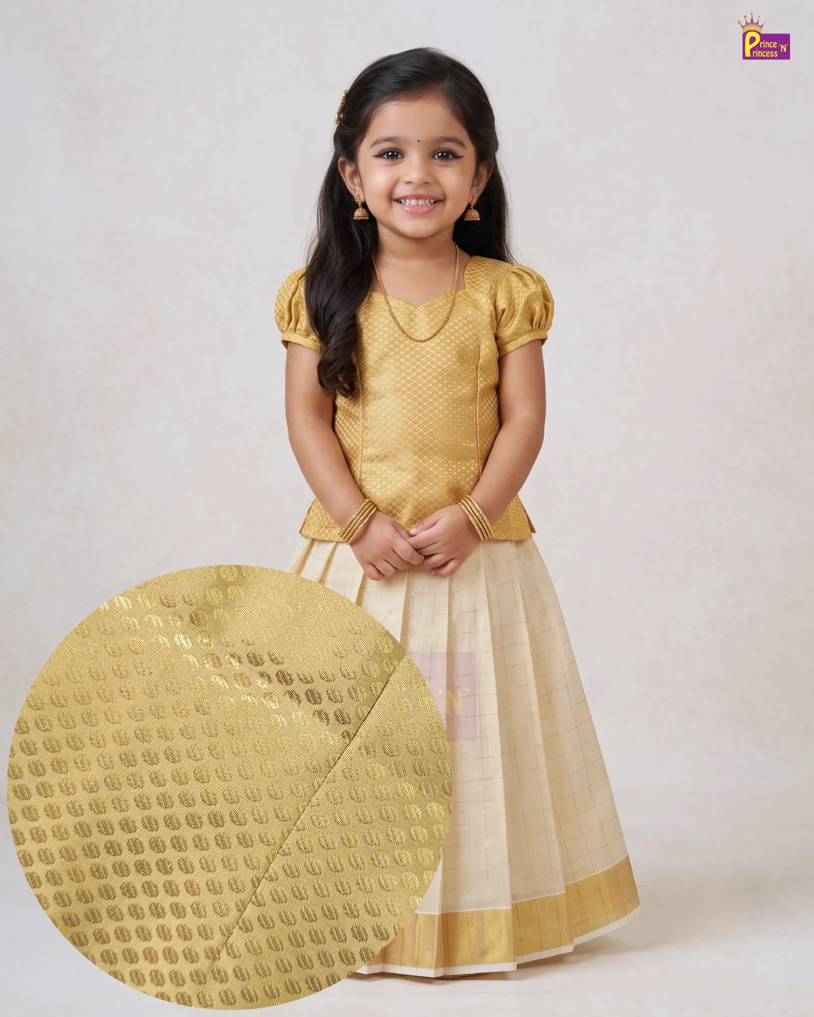 Onam Pattu Pavadai for Girls | Kerala Kasavu Pattu Pavadai Set PPP2100_1 for kids festival wear