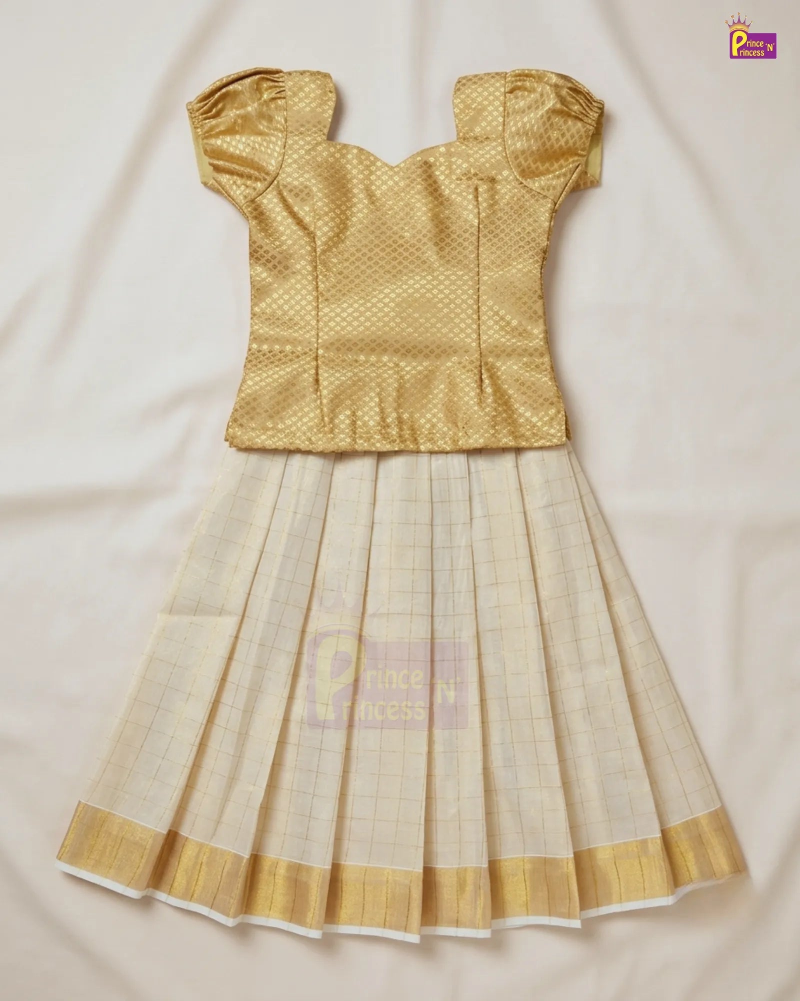 Onam Pattu Pavadai for Girls | Kerala Kasavu Pattu Pavadai Set PPP2100_1 for kids festival wear
