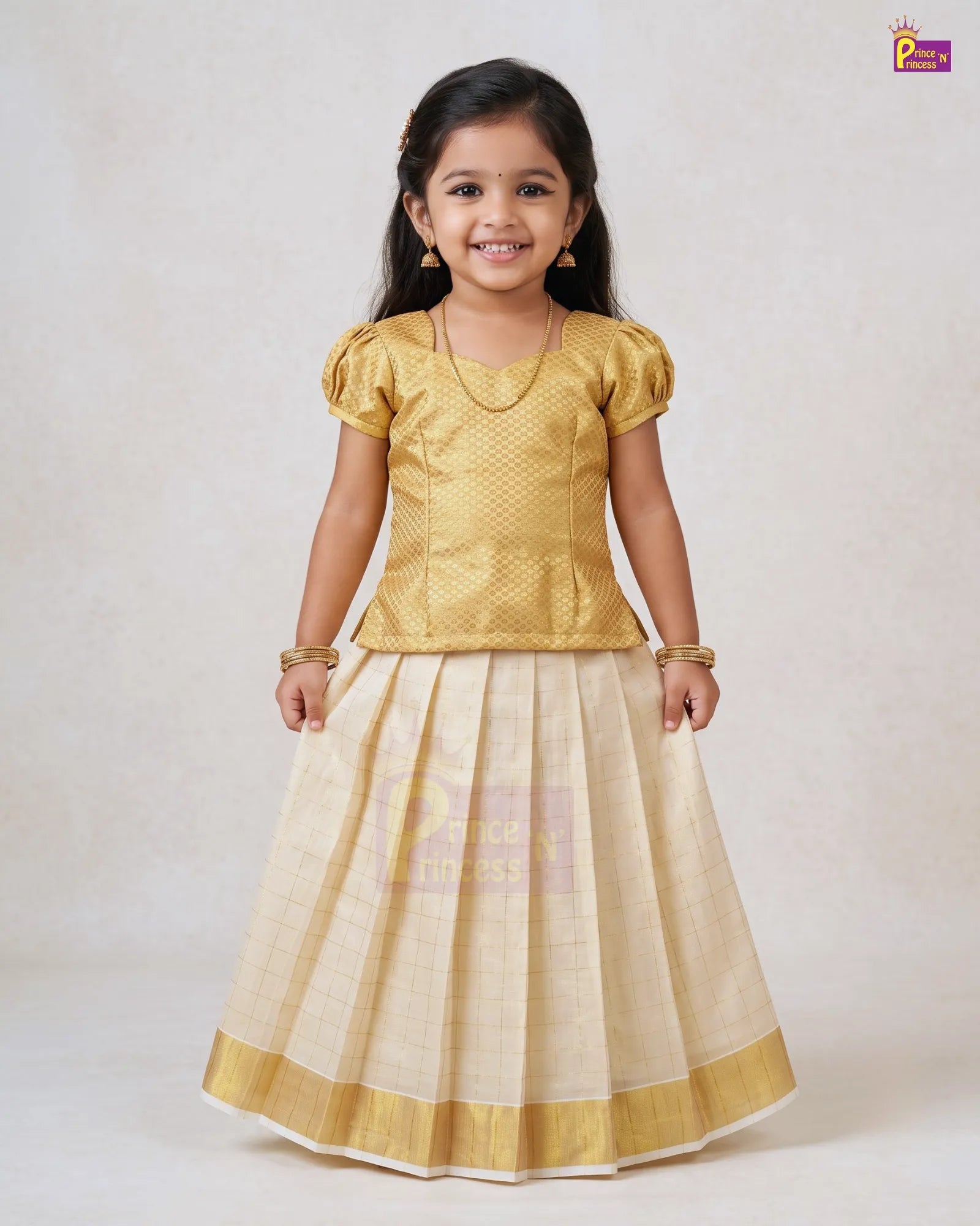 Onam Pattu Pavadai for Girls | Kerala Kasavu Pattu Pavadai Set PPP2100_1 for kids festival wear