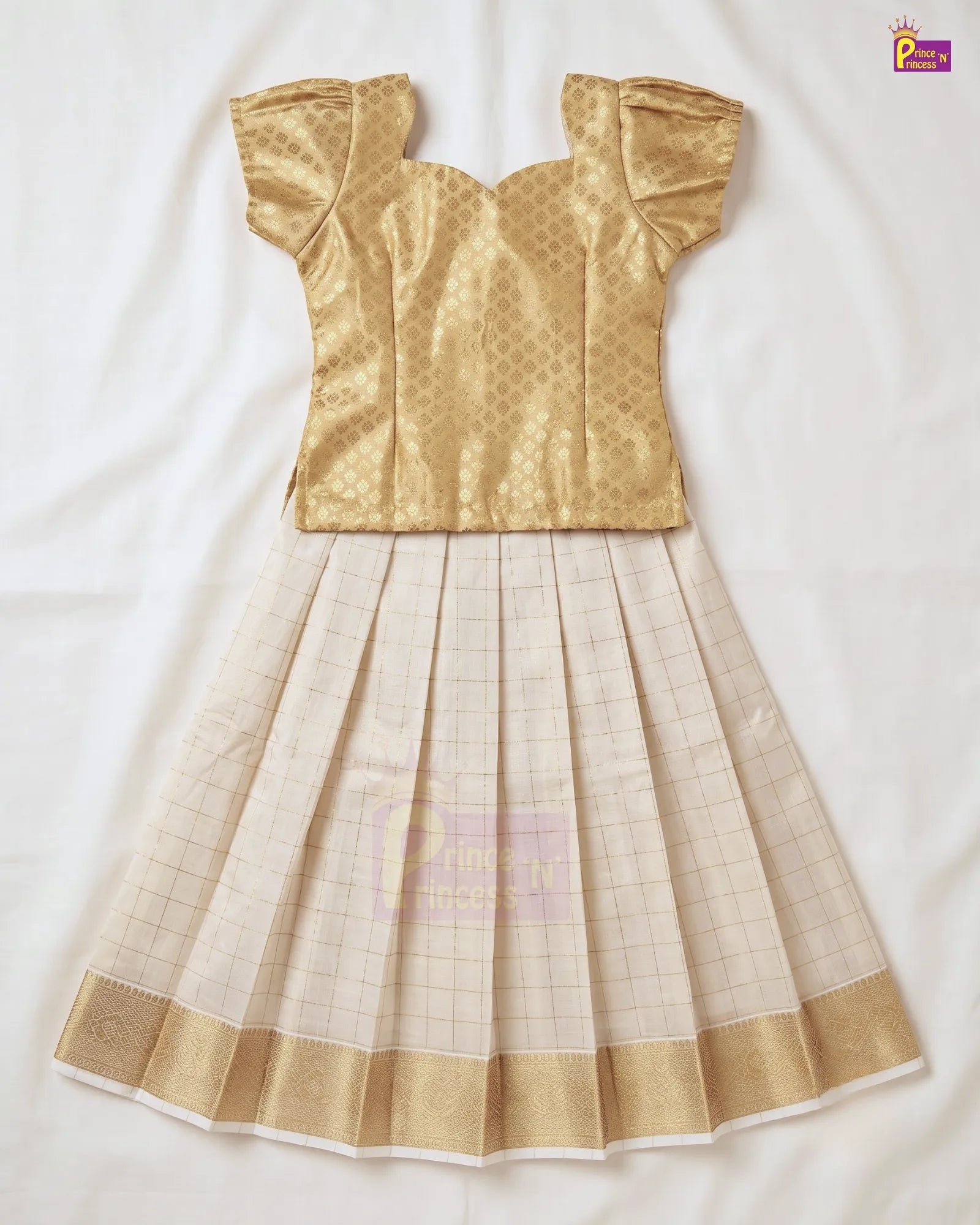 Onam Pattu Pavadai for Girls | Kerala Kasavu Pattu Pavadai Set PPP2100_2 for kids festival wear