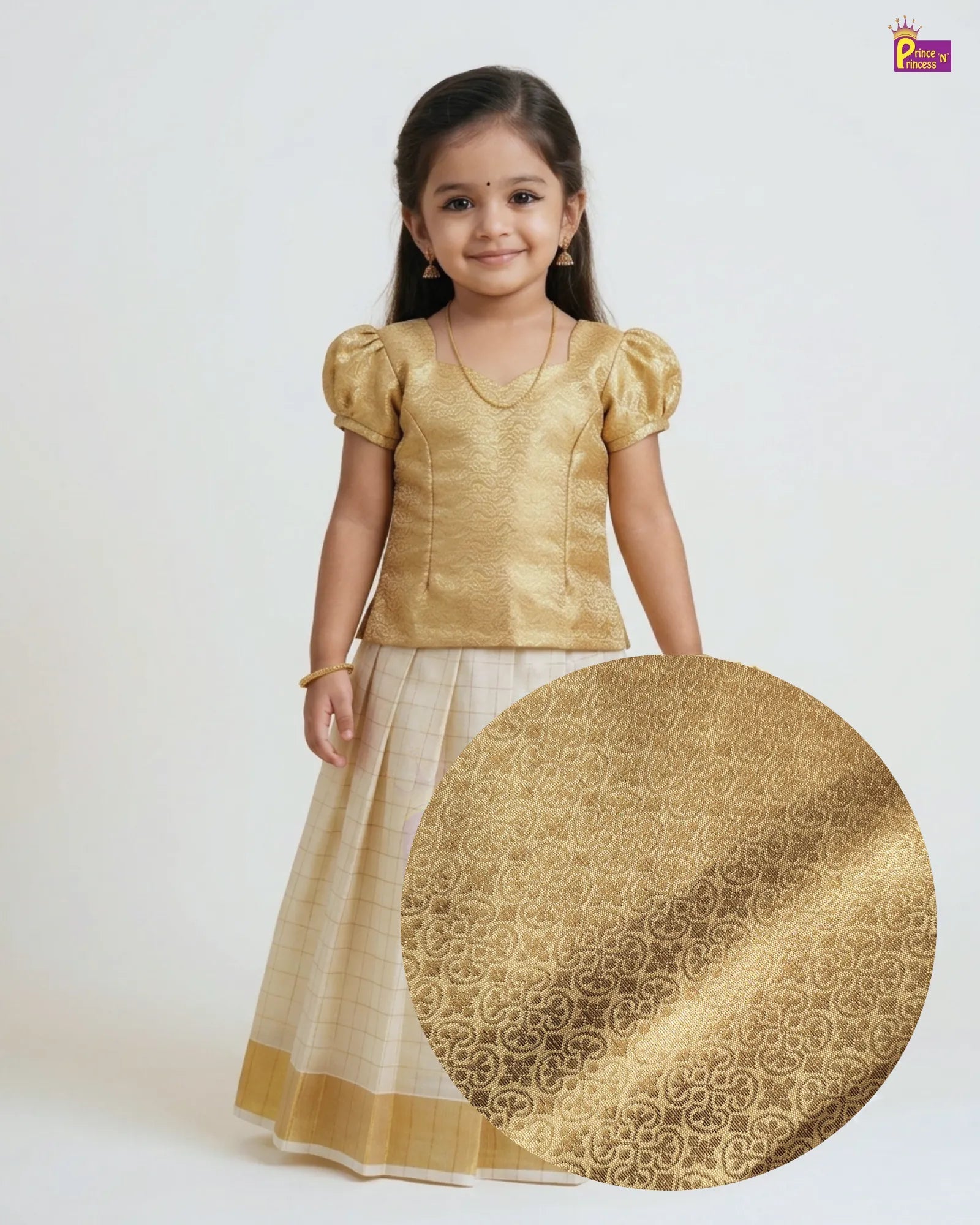 Onam Pattu Pavadai for Girls | Kerala Kasavu Pattu Pavadai Set PPP2100 for kids festival wear